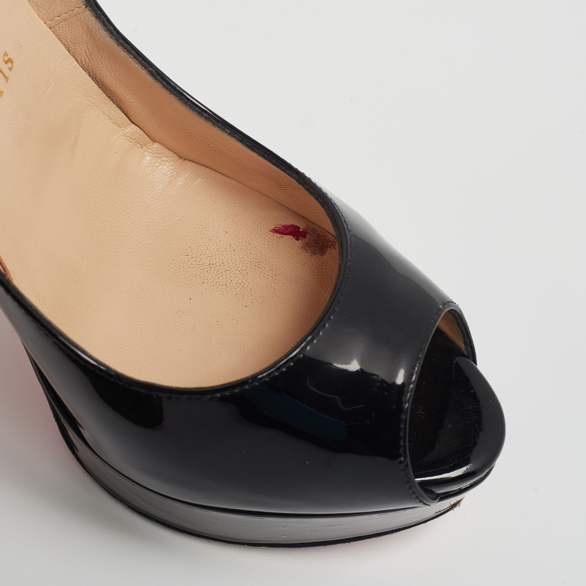 Christian Louboutin Black Patent Leather Lady Peep-Toe Pumps Size 38