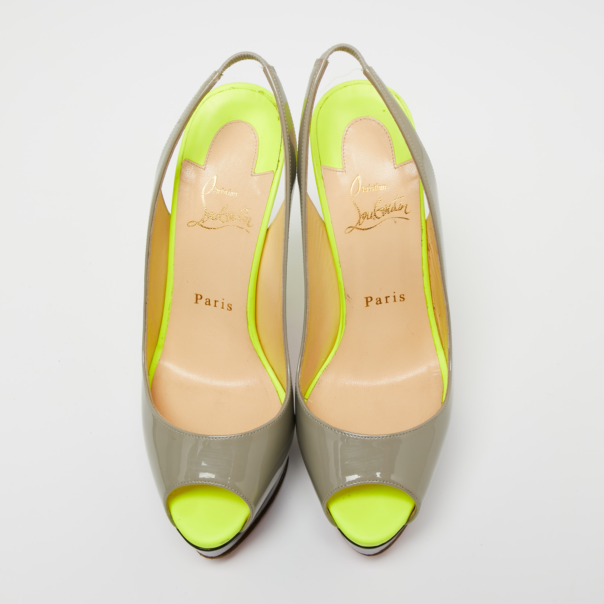 Christian Louboutin Tri-Color Patent Leather Lady Peep-Toe Slingback Sandals Size 37.5