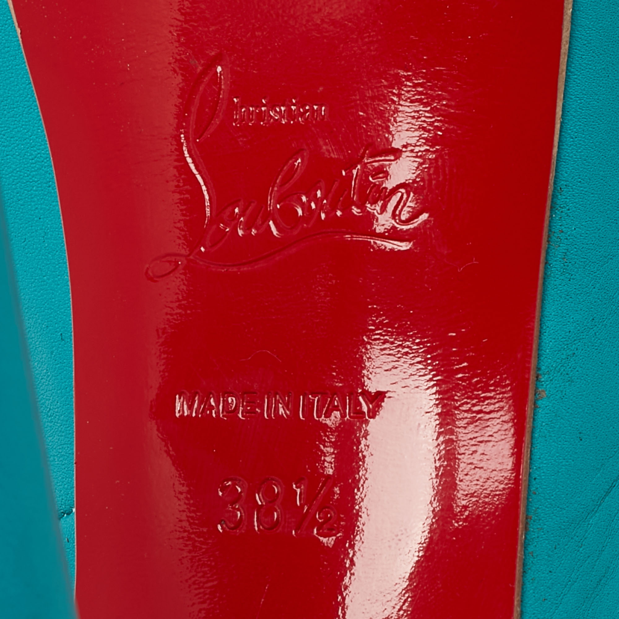 Christian Louboutin Turquoise Leather Peep-Toe Platform Slingback Sandals Size 38.5