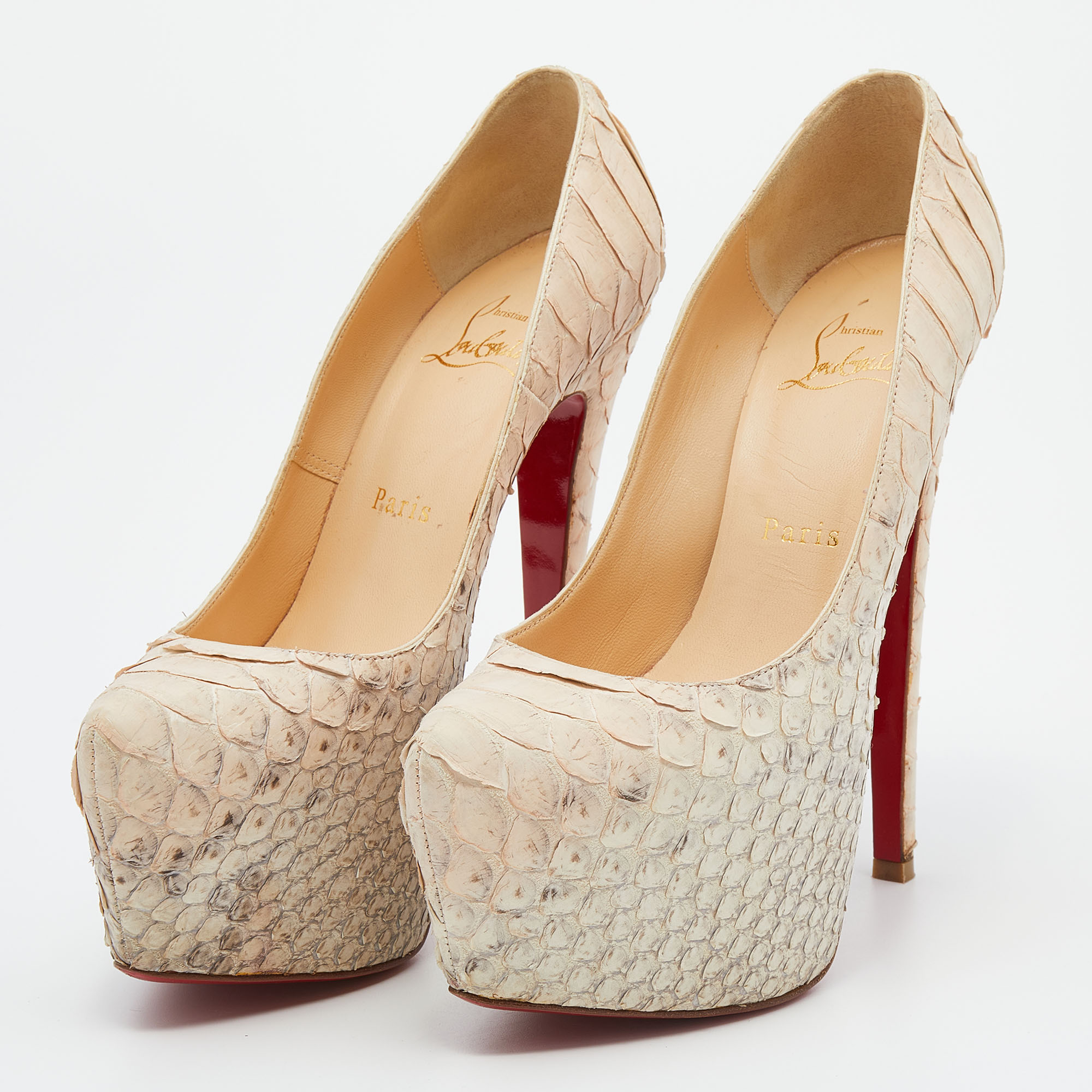 Christian Louboutin Beige Python Leather Daffodile Platform Pumps Size 36