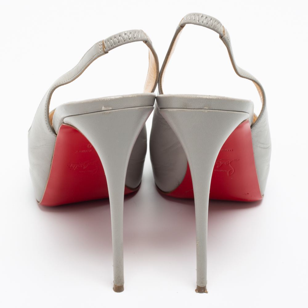 Christian Louboutin Grey Leather Private Number Sandals Size 40