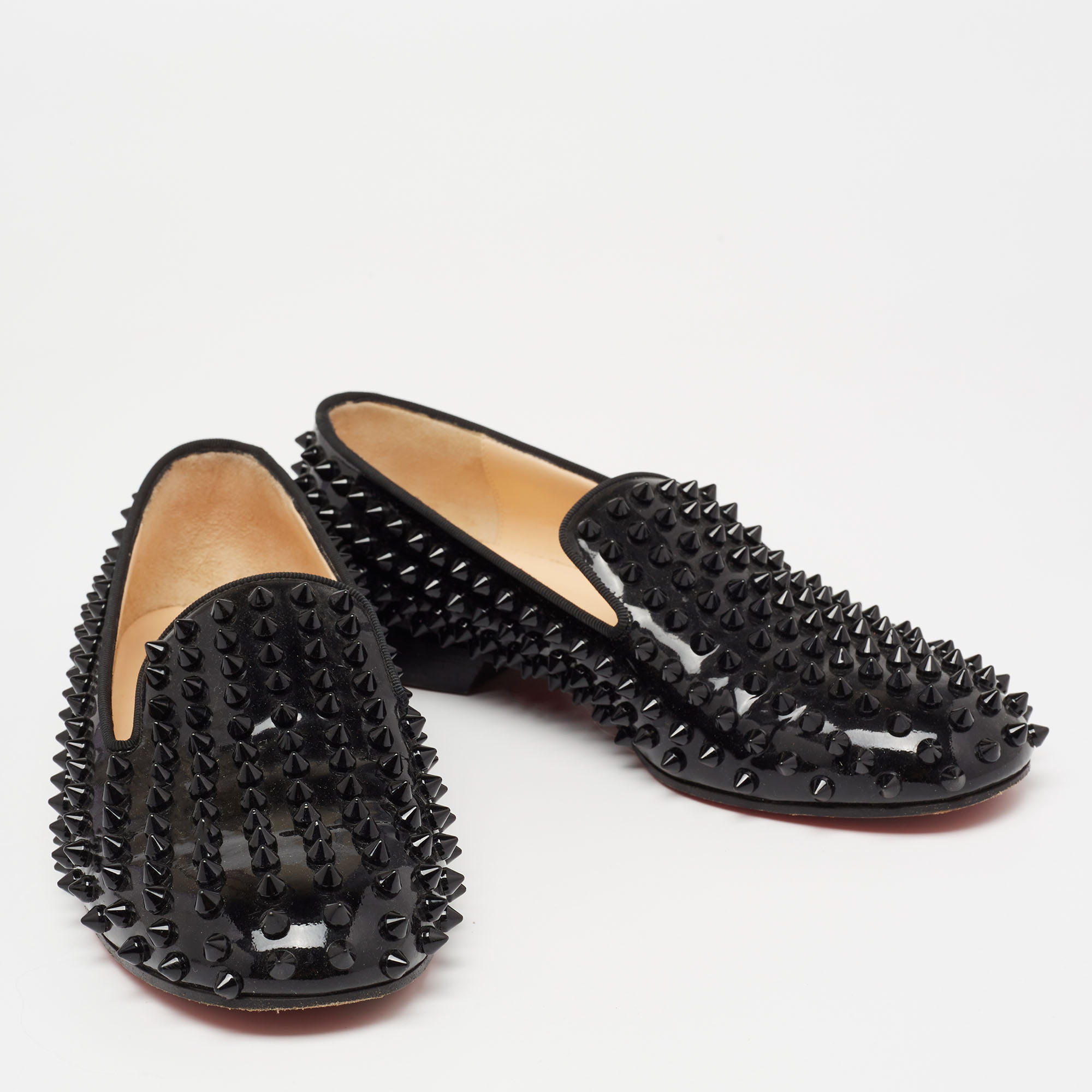 Christian Louboutin Black Patent Leather Dandelion Spikes Smoking Slippers Size 37