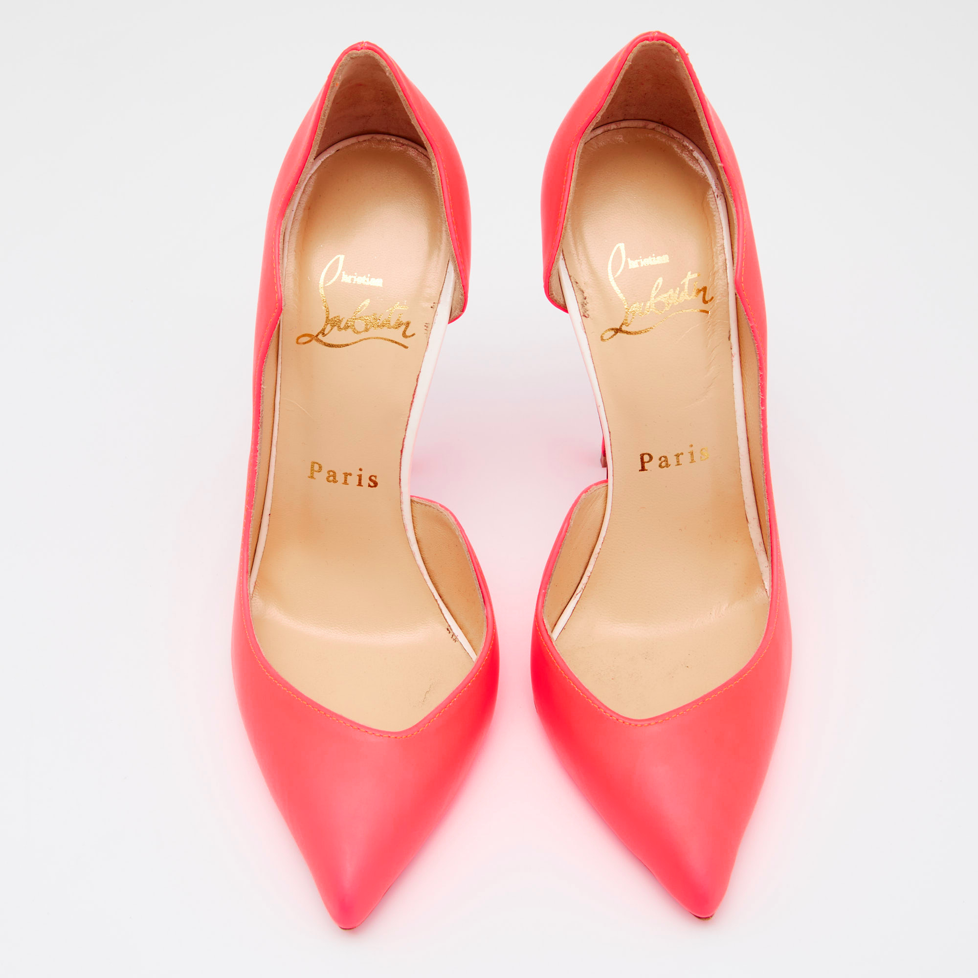Christian Louboutin Neon Pink Leather Dalida D'orsay Pumps Size 35