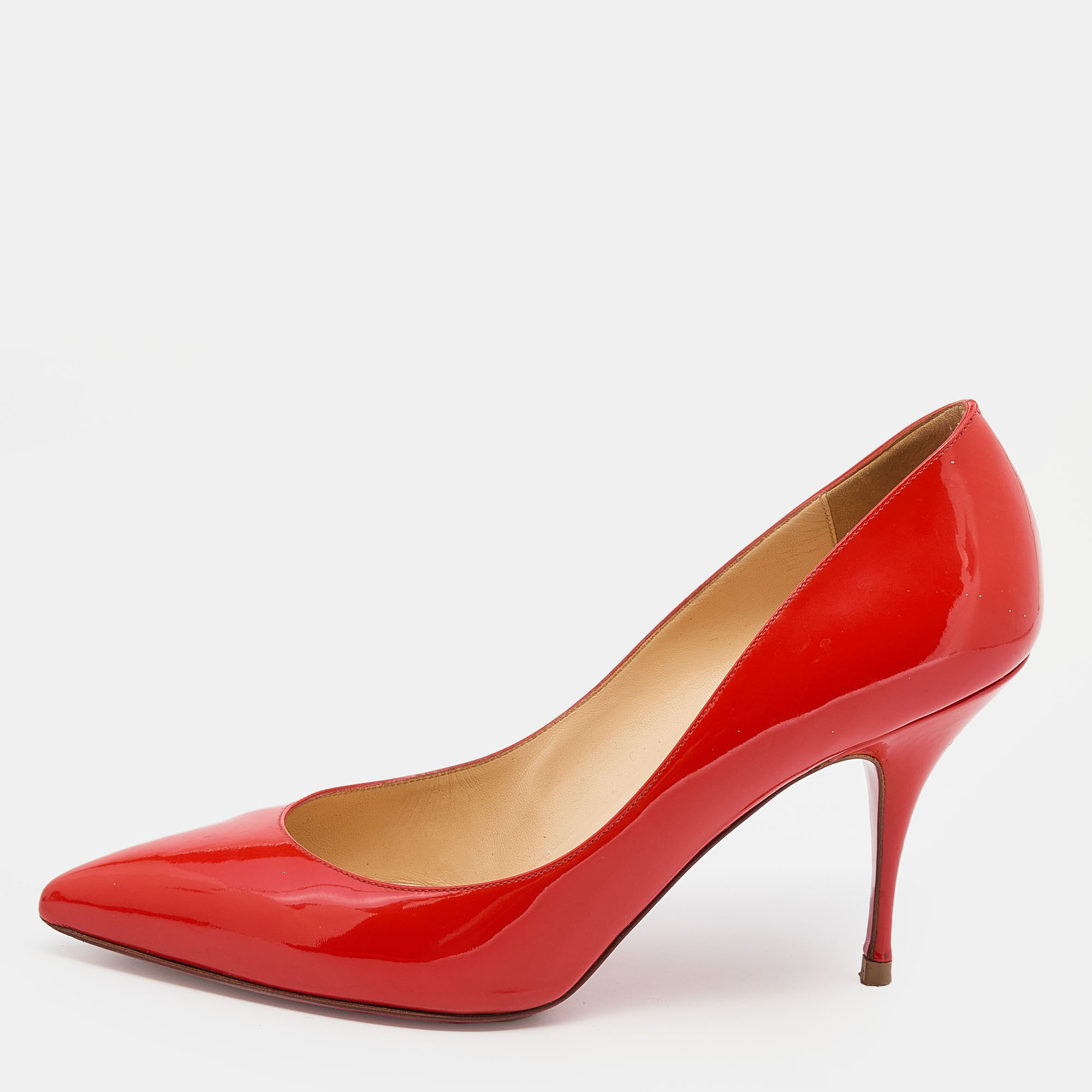 Christian Louboutin Orange Patent Leather Pointed Toe Pumps Size 39.5