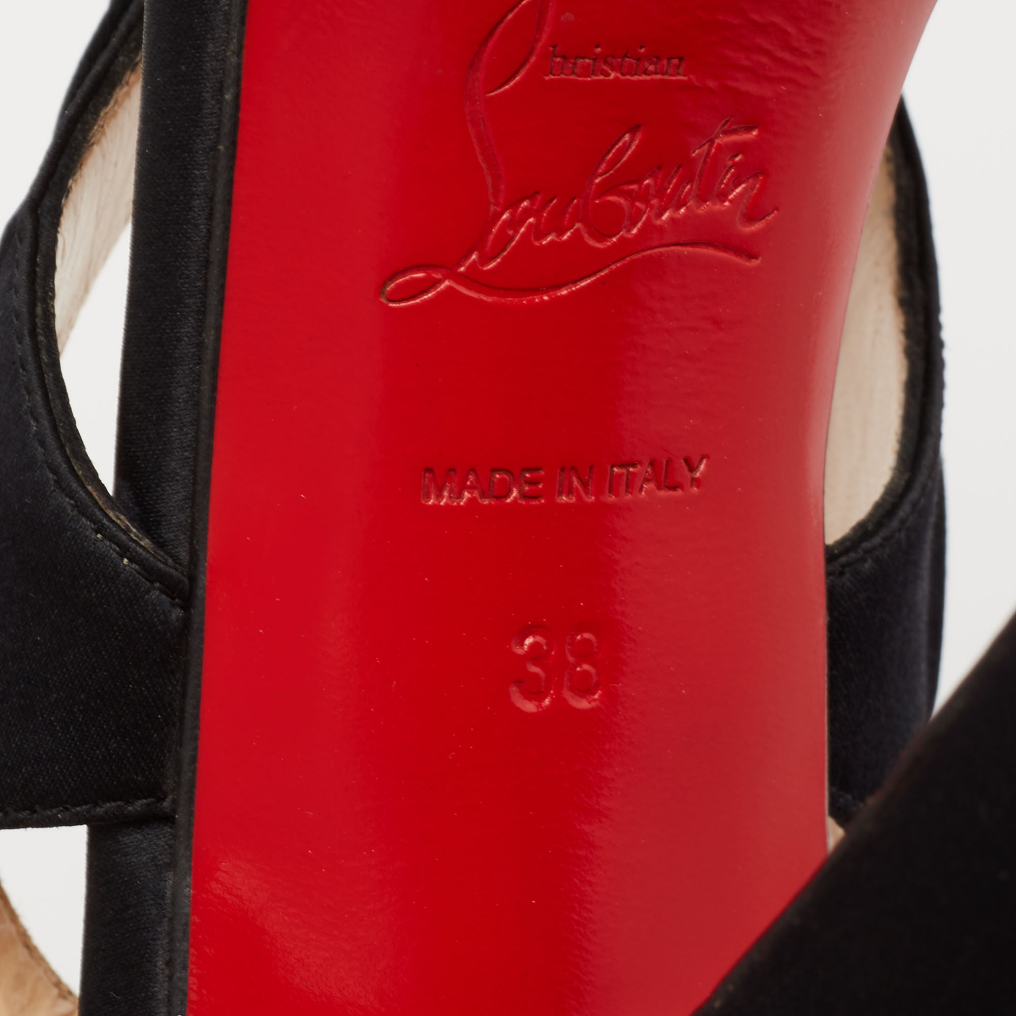 Christian Louboutin Black Pleated Satin Platform Slingback Sandals Size 38