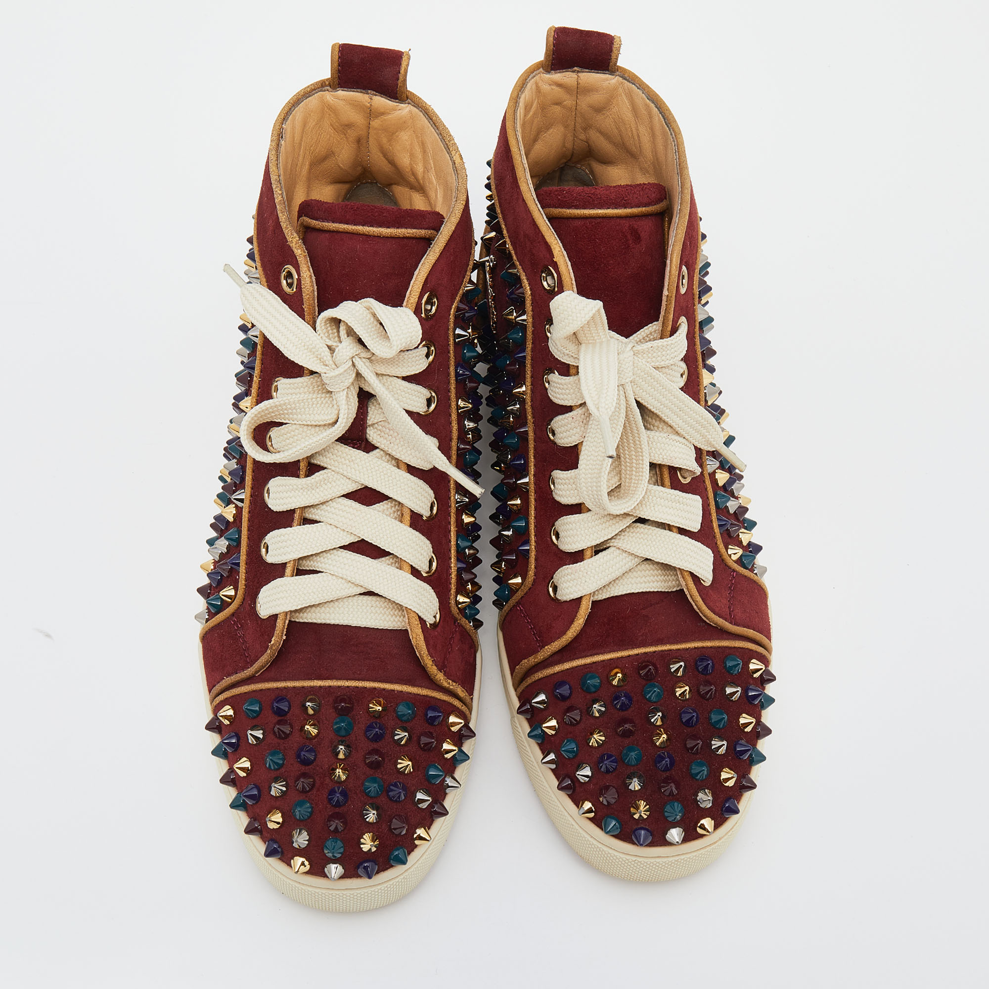 Christian Louboutin Burgundy Suede Louis Spikes High Top Sneakers Size 37.5