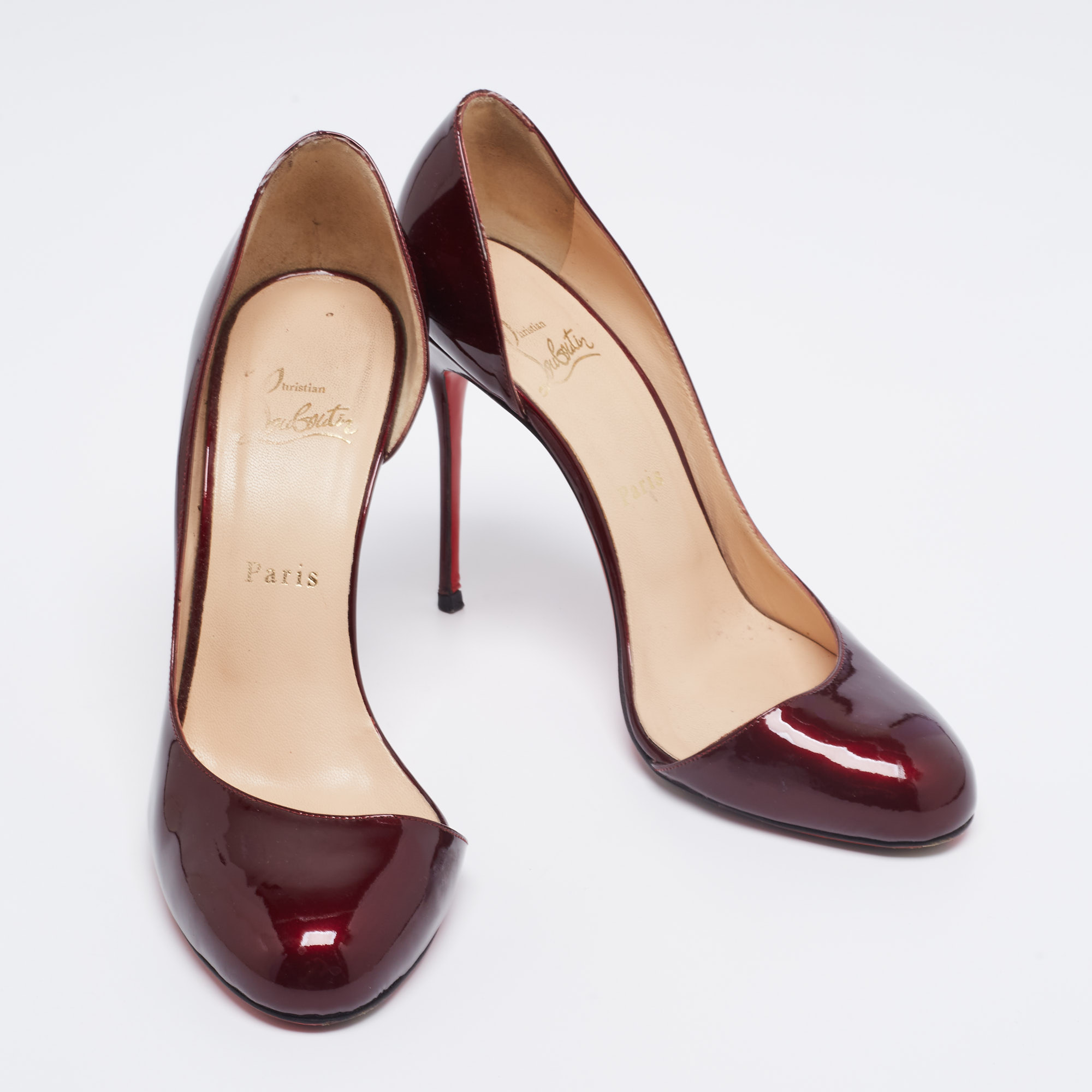 Christian Louboutin Burgundy Patent Leather Helmour D'orsay Pumps Size 39