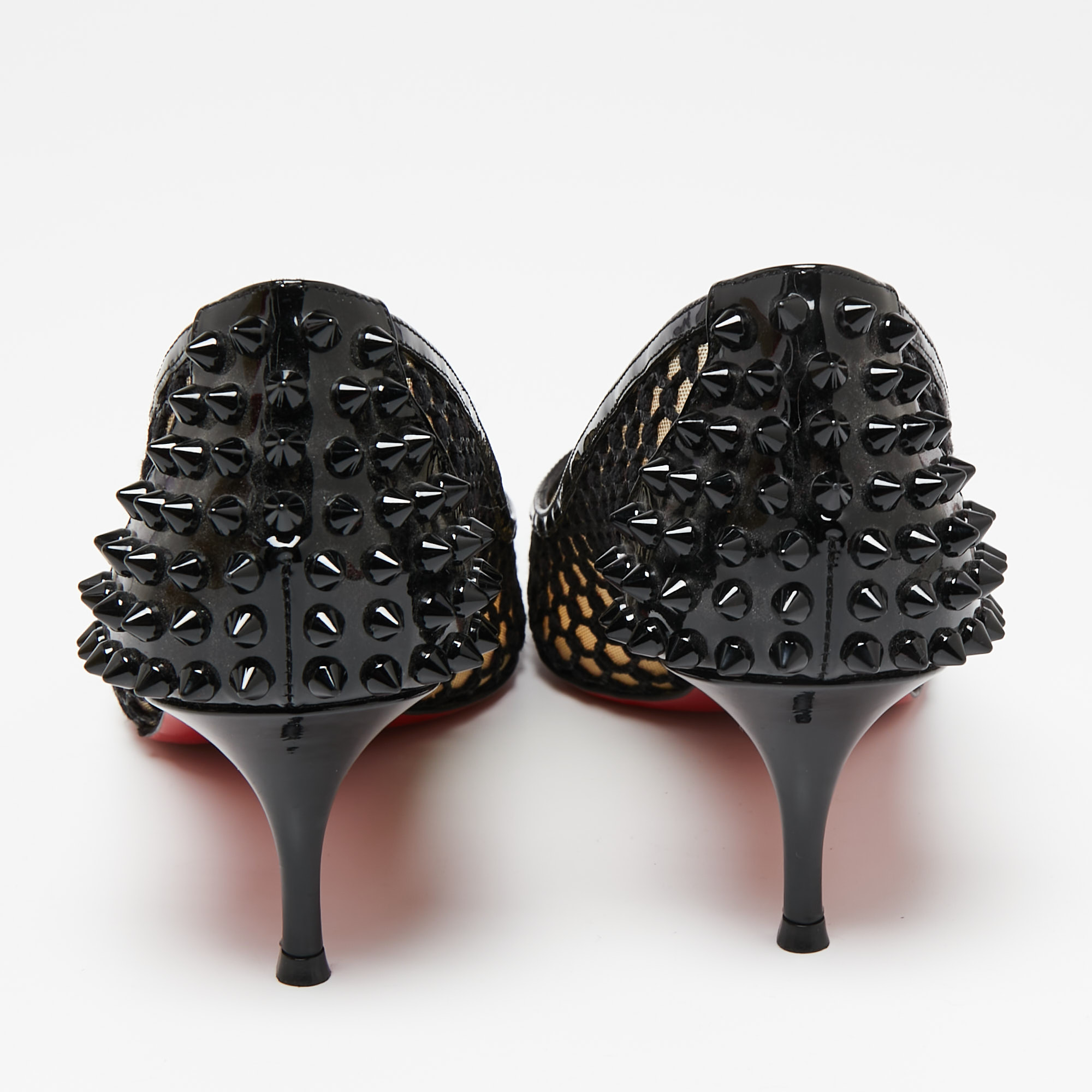 Christian Louboutin Black Mesh And Patent Leather Spike Guni Pumps Size 39.5