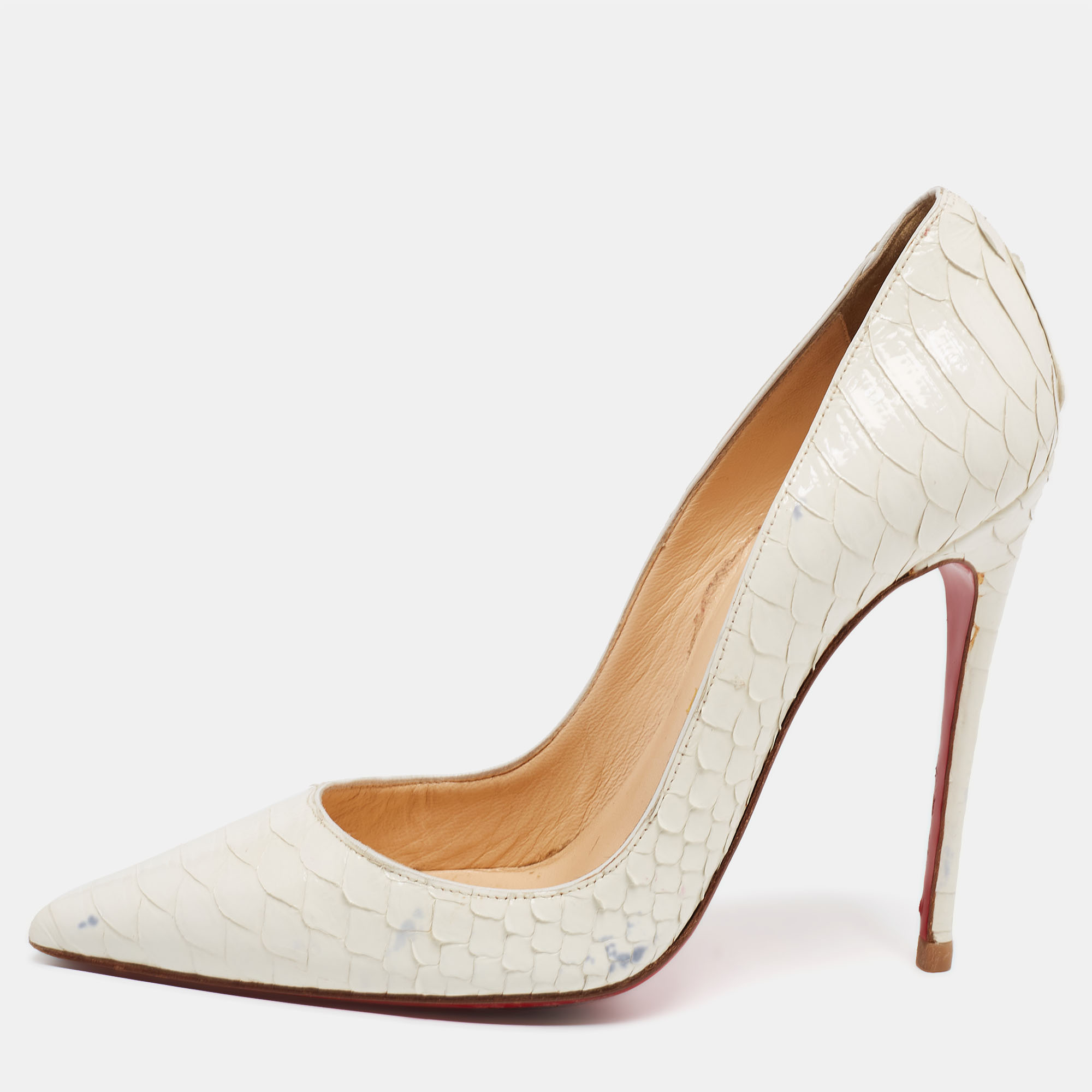 Christian louboutin white python patent leather so kate pumps size 37.5