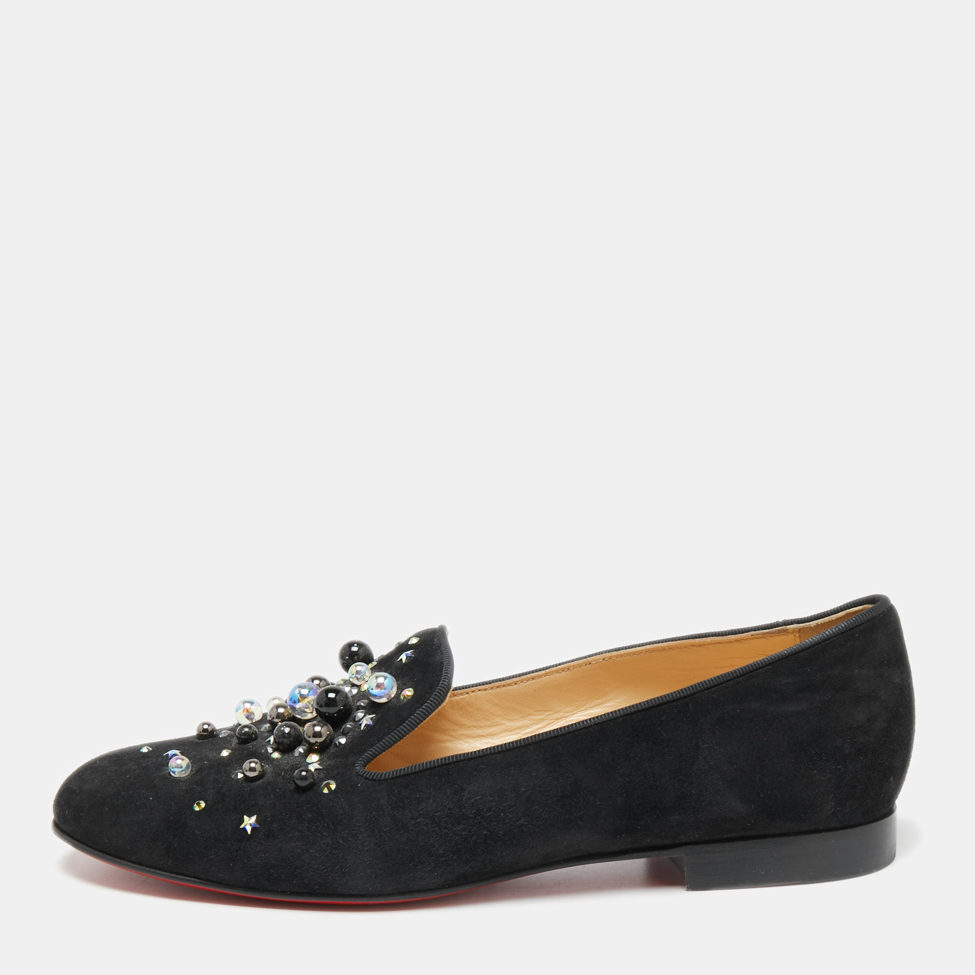 Christian Louboutin Black Suede Candy Studded Smoking Slippers Size 36