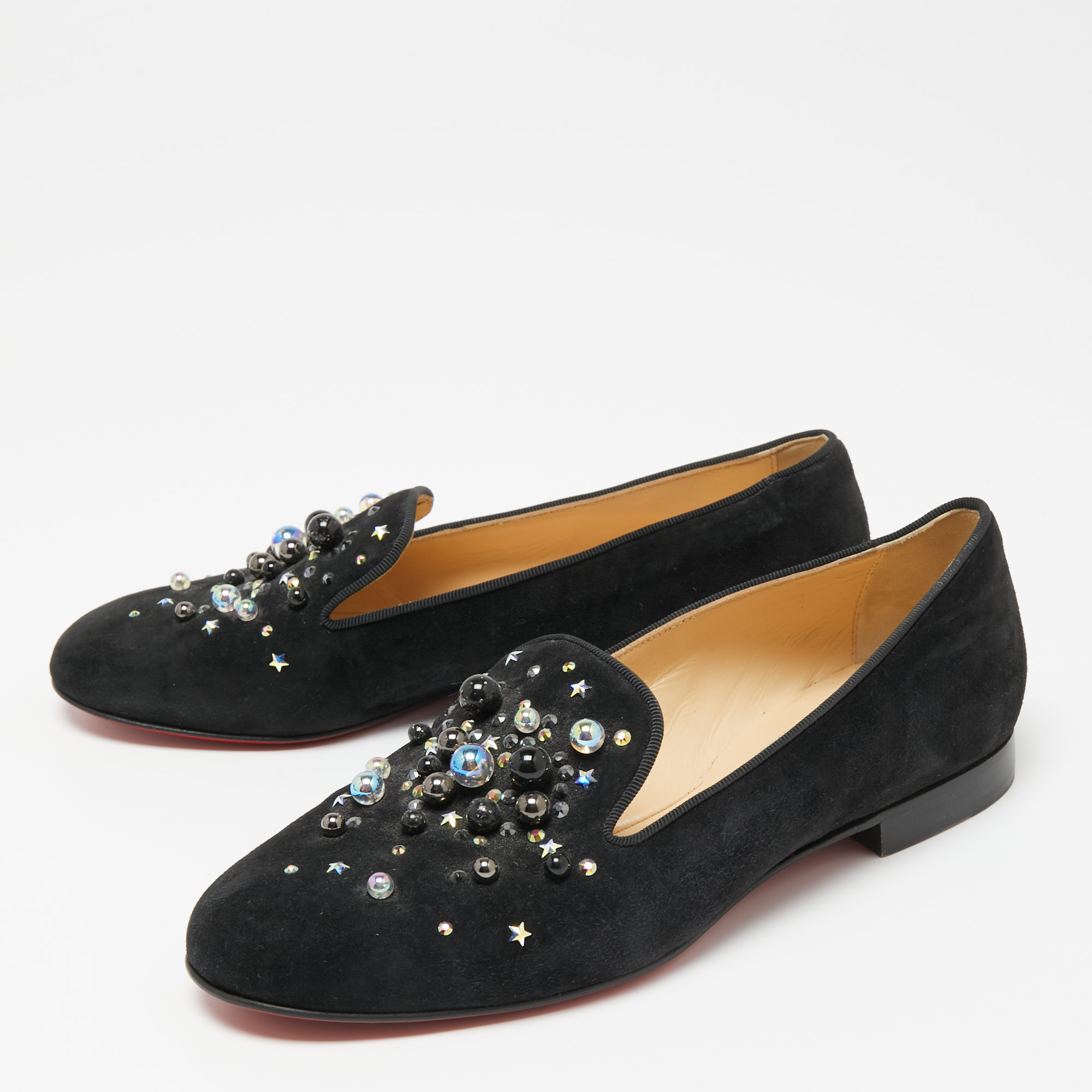 

Christian Louboutin Black Suede Candy Studded Smoking Slippers Size