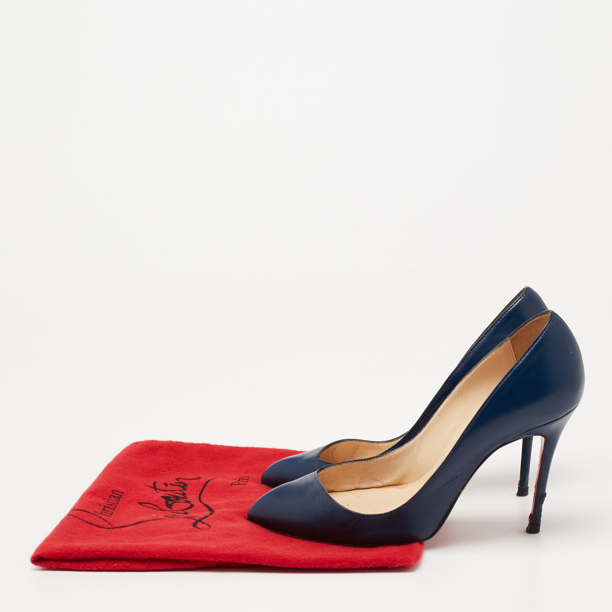 Christian Louboutin Navy Blue Leather Corneille Pointed Toe Pumps Size 35
