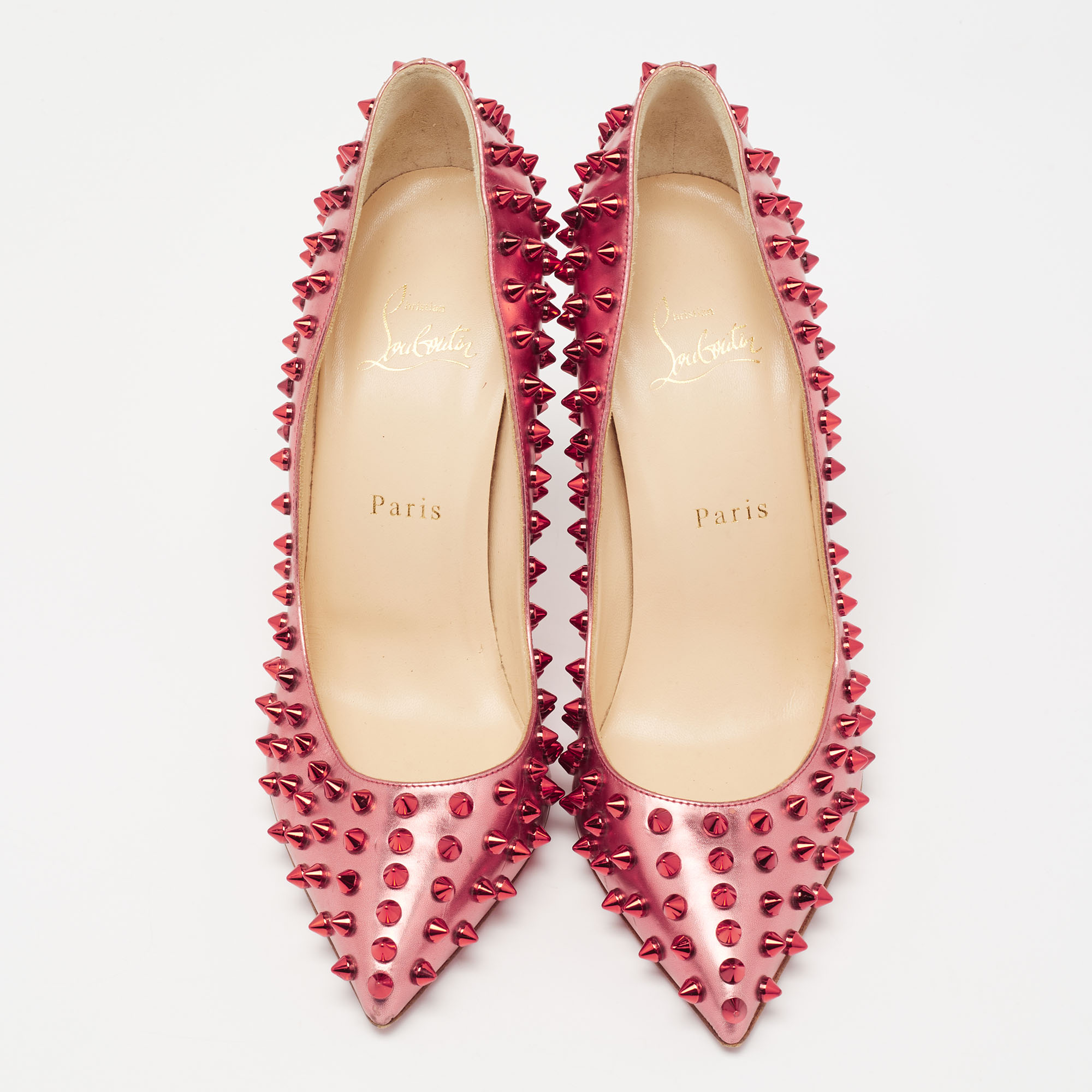 Christian Louboutin Two-Tone Metallic Leather Pigalle Spikes Pumps Size 38.5