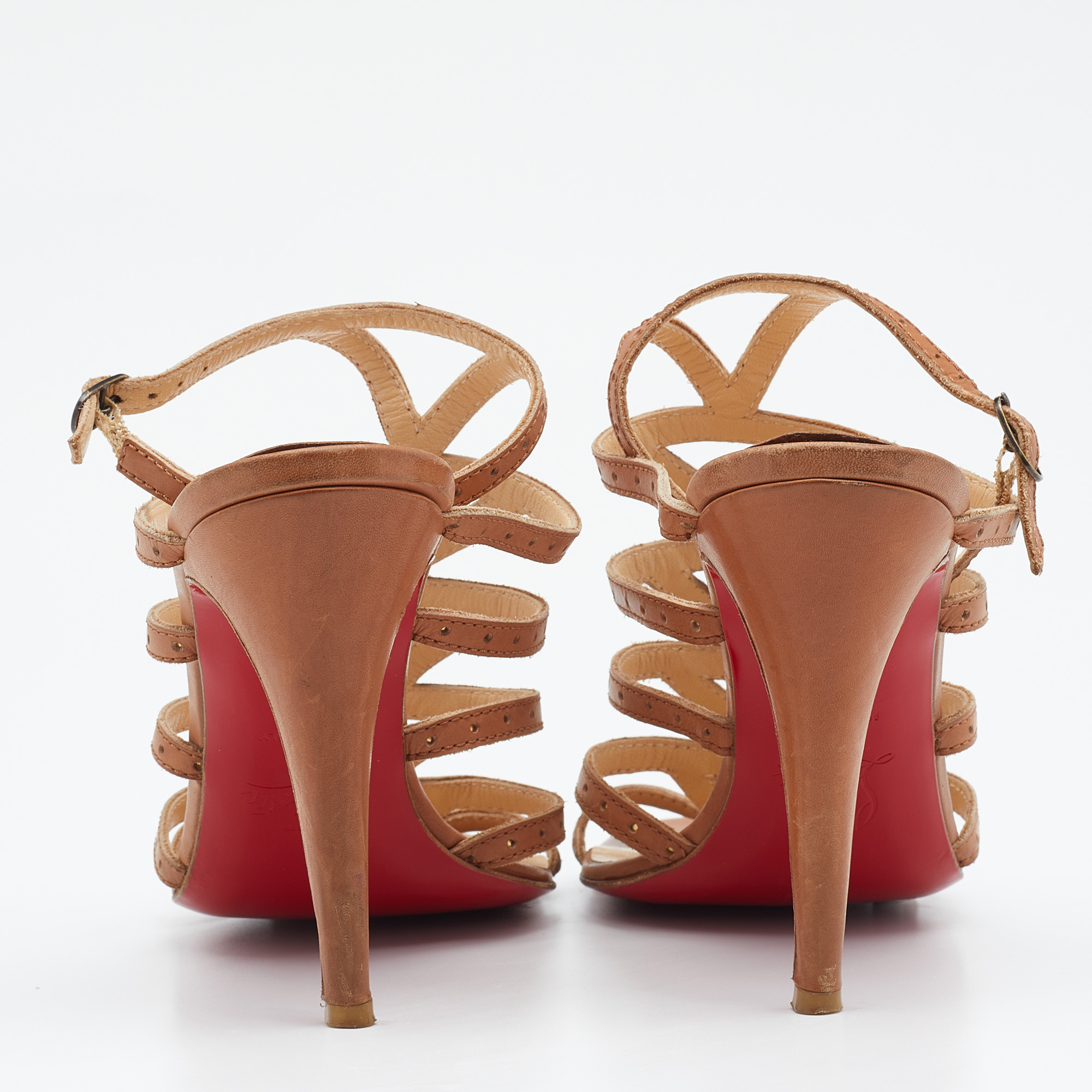 Christian Louboutin Beige Leather Strappy Ankle Strap Sandals Size 38.5