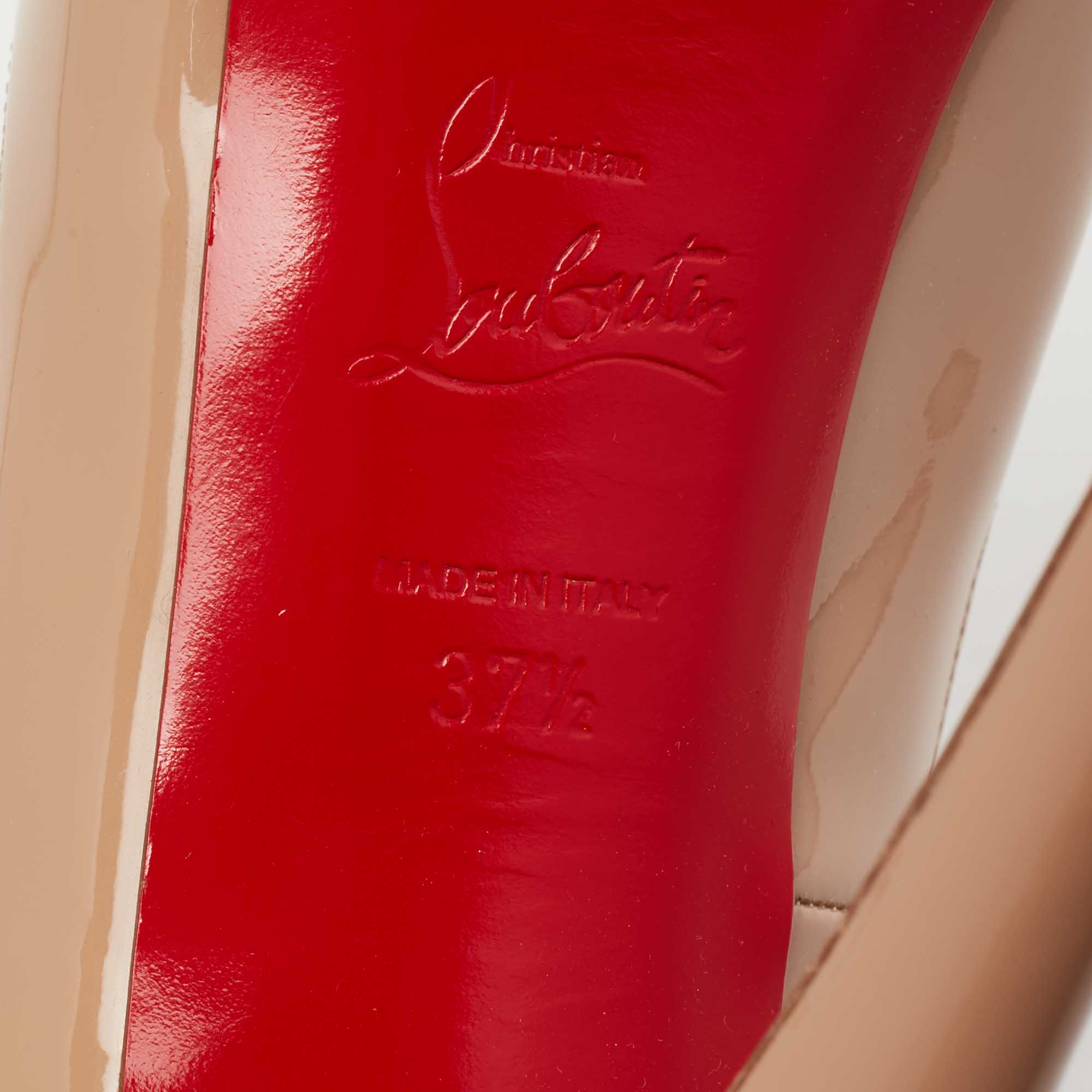Christian Louboutin Beige Patent Leather Very Prive Peep Toe Platform Pumps Size 37.5