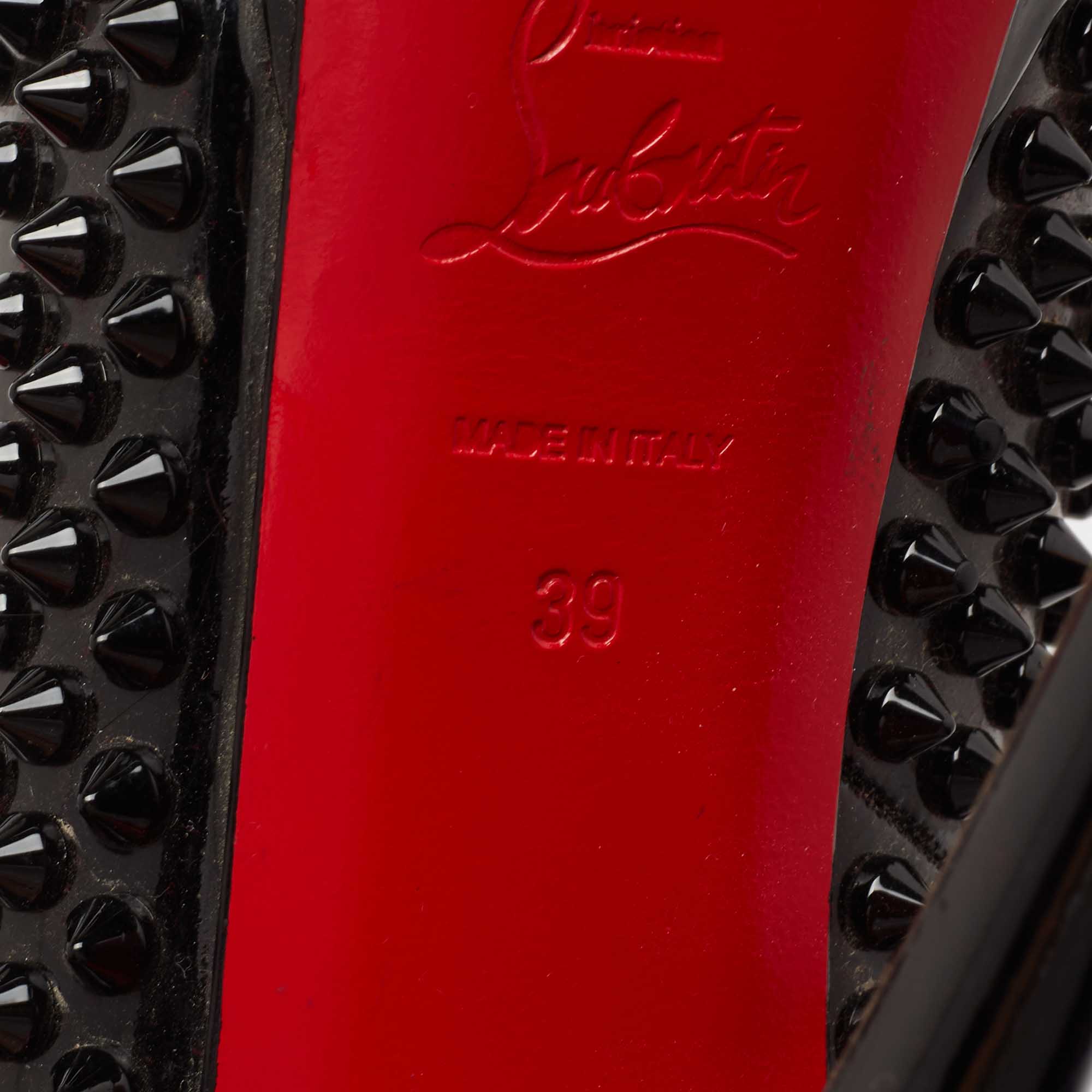Christian Louboutin Black Leather Lady Peep Spike Peep Toe Platform Pumps Size 39