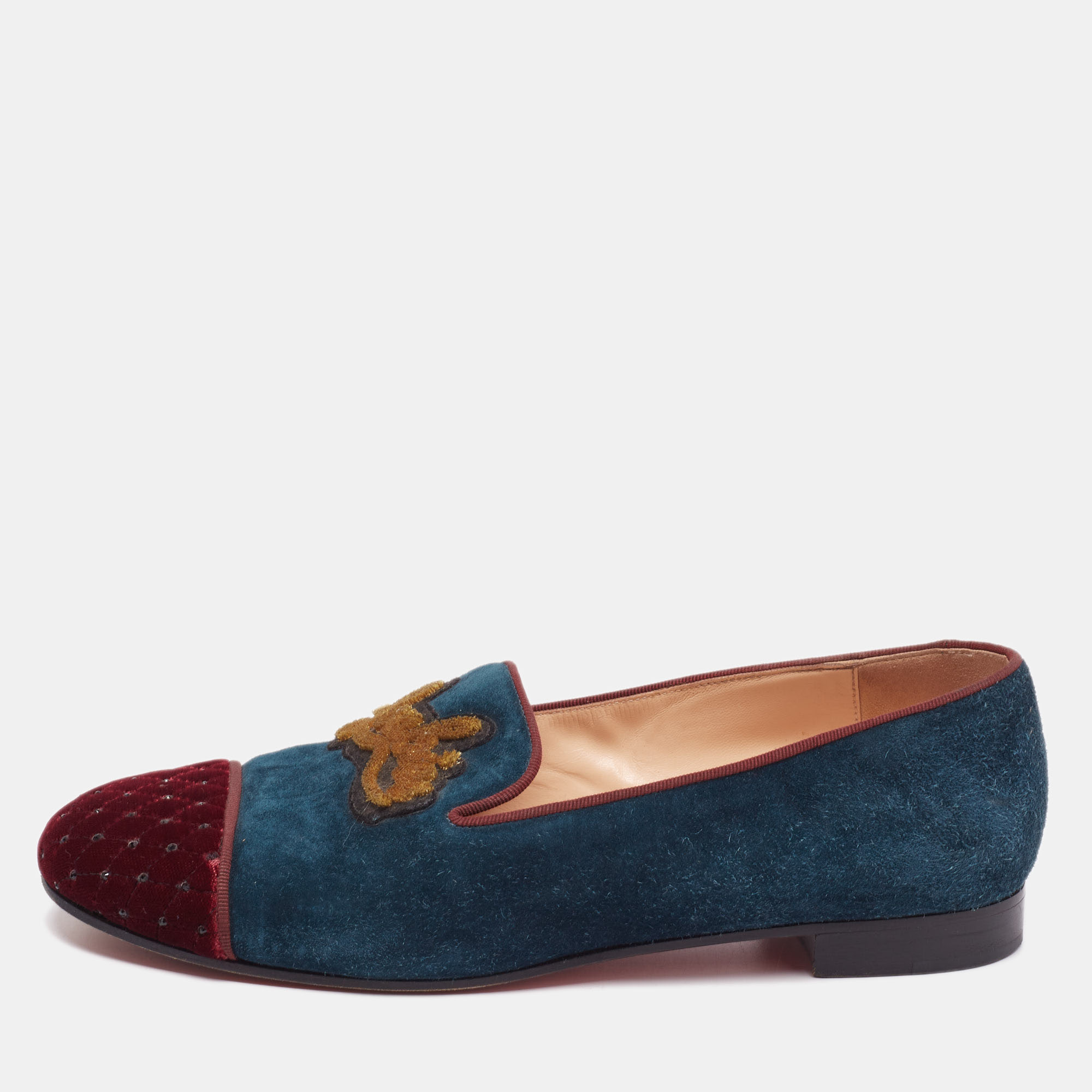 Christian Louboutin Tricolor Suede And Velvet I Love My Loubies Loafers Size 38.5