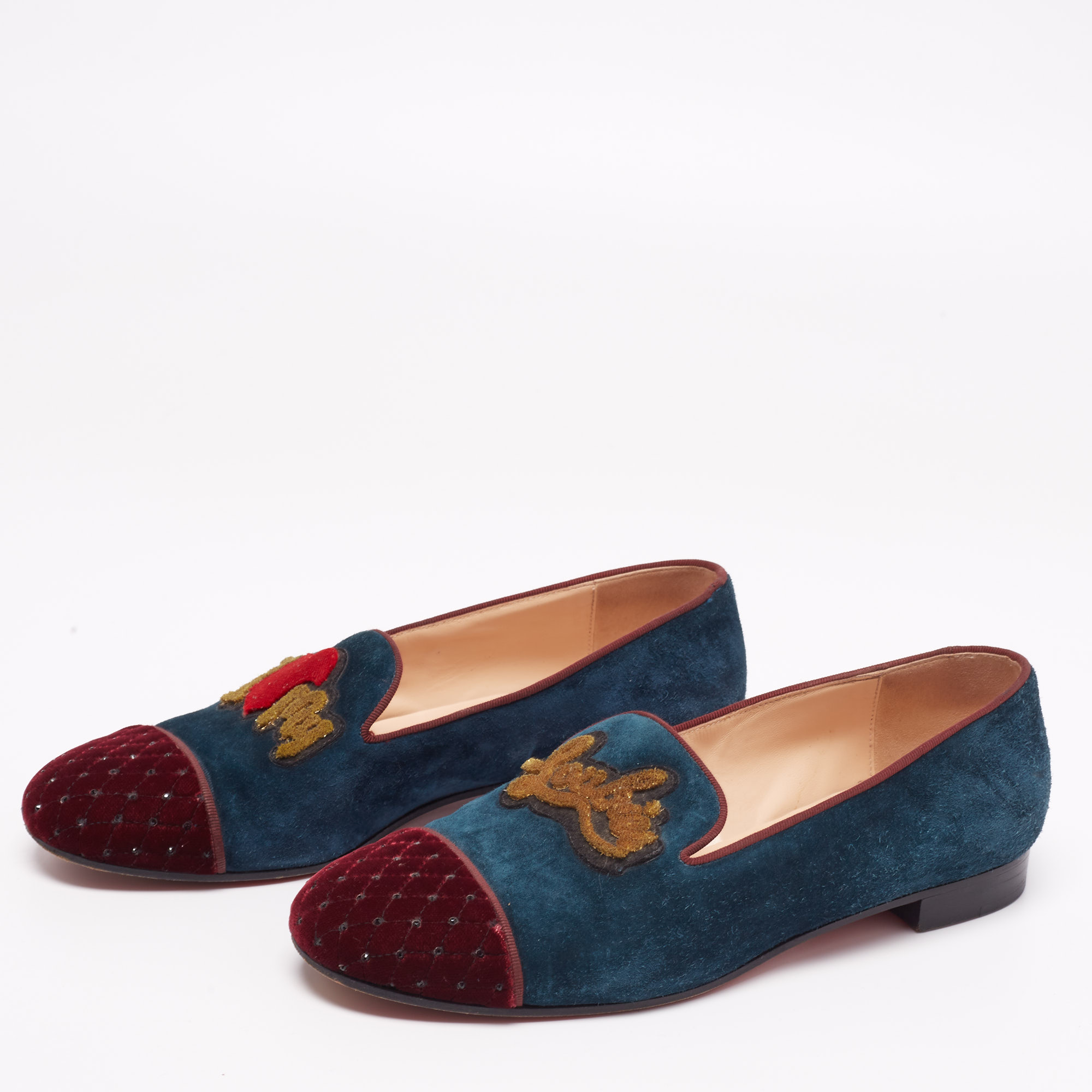 Christian Louboutin Tricolor Suede And Velvet I Love My Loubies Loafers Size 38.5