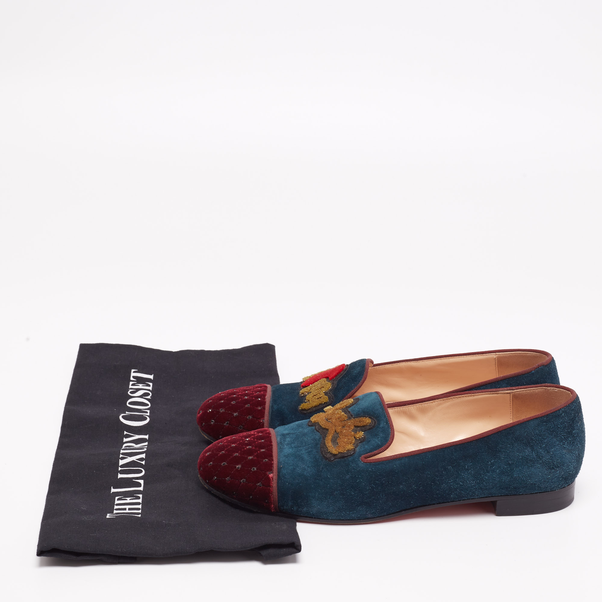 Christian Louboutin Tricolor Suede And Velvet I Love My Loubies Loafers Size 38.5