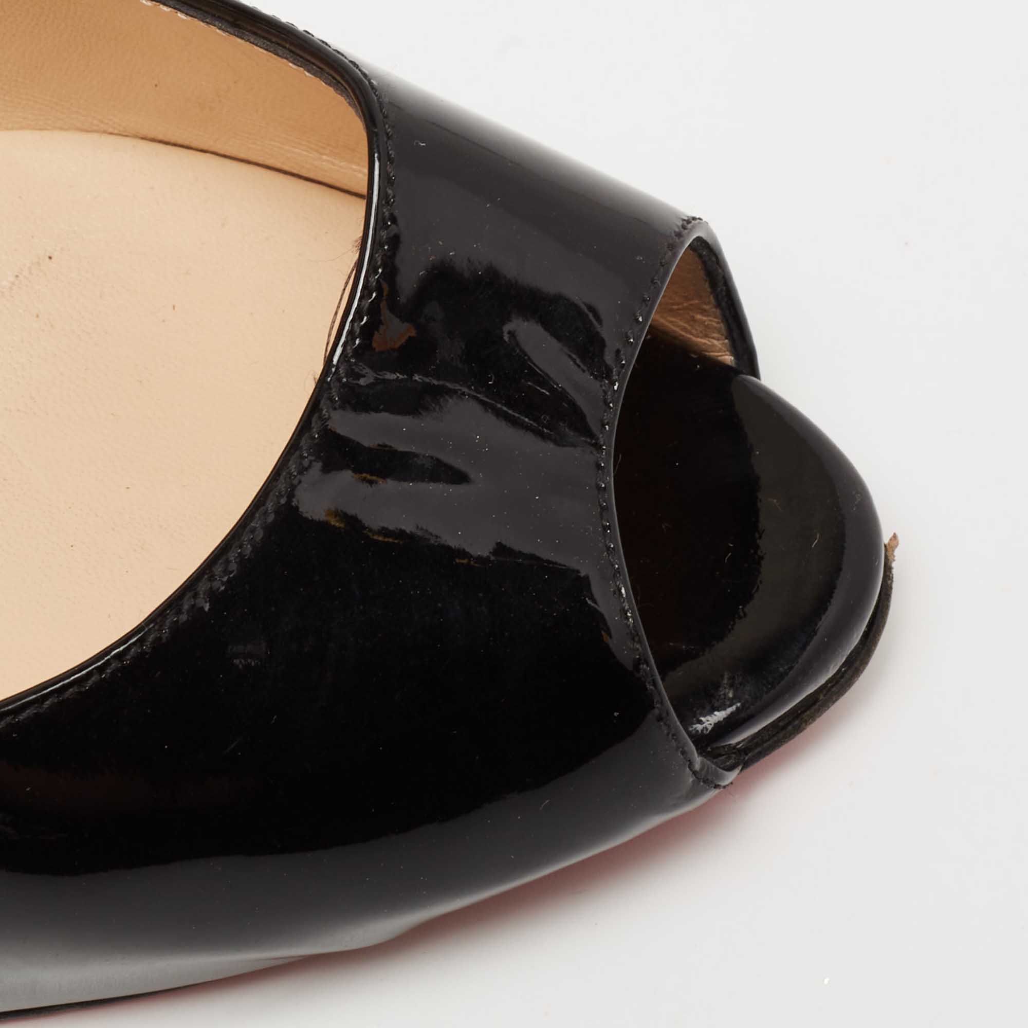 Christian Louboutin Black Patent Leather Flo Peep-Toe Pumps Size 39.5