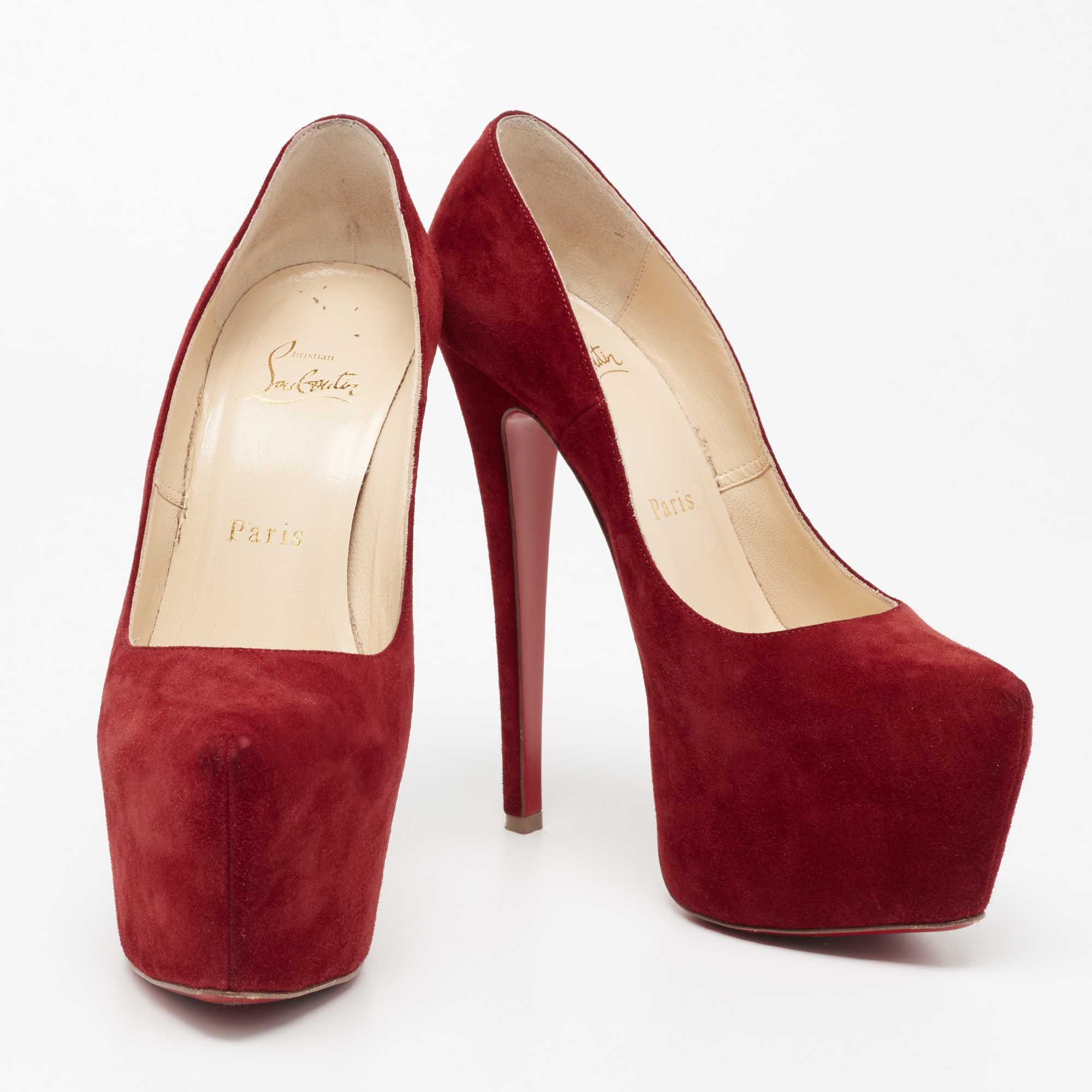 Christian Louboutin Deep Red Suede Daffodile Pumps Size 36.5