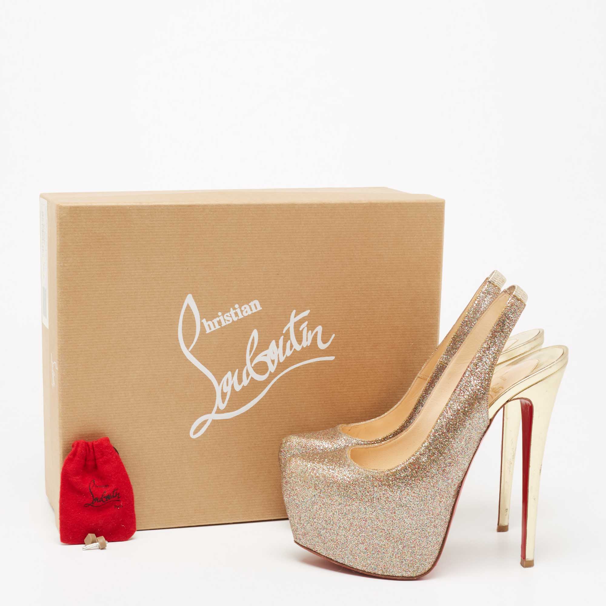 Christian Louboutin Multicolor Glitter Platform Slingback Pumps Size 37