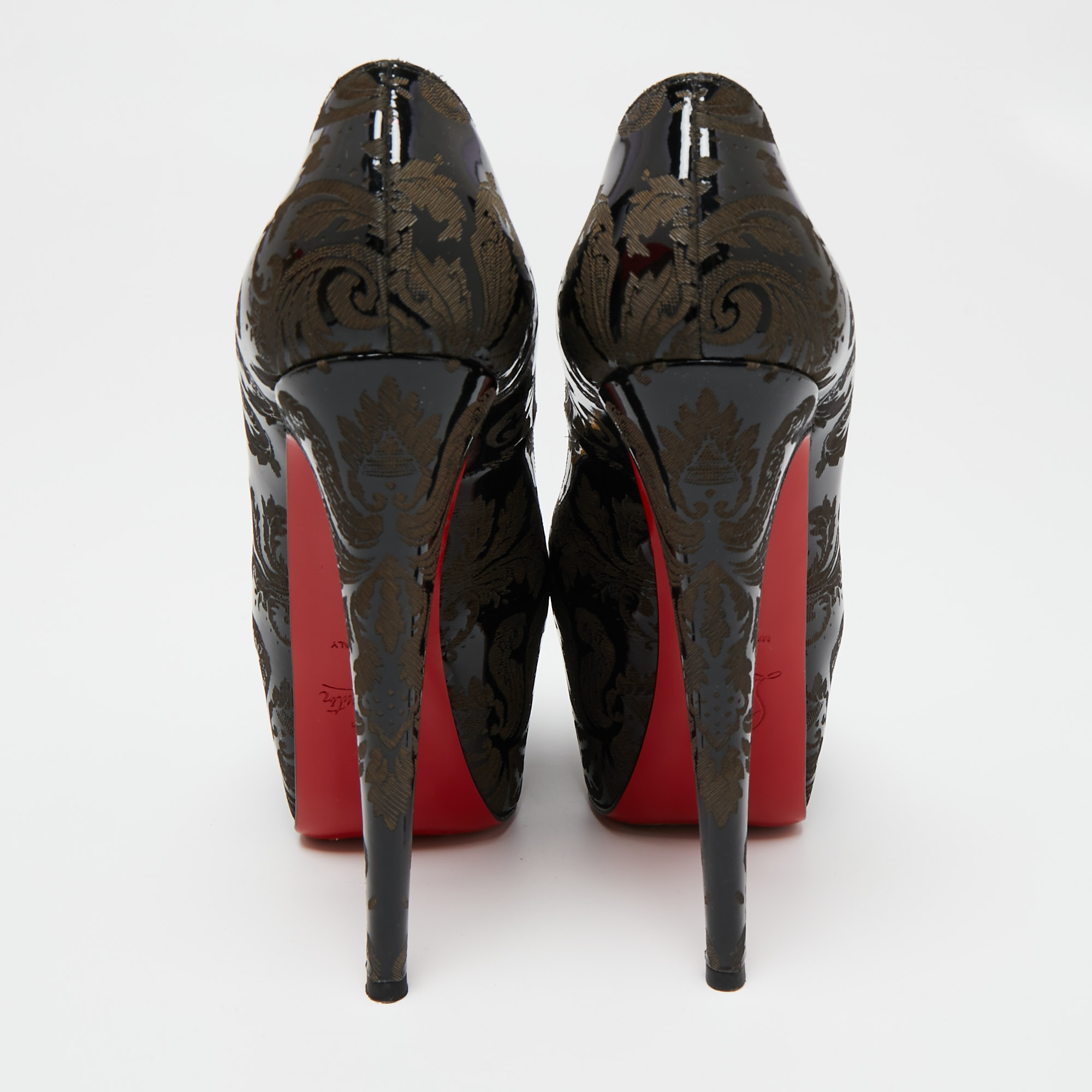 Christian Louboutin Black/Brown Patent Leather Arabesque Highness Peep-Toe Pumps Size 36.5