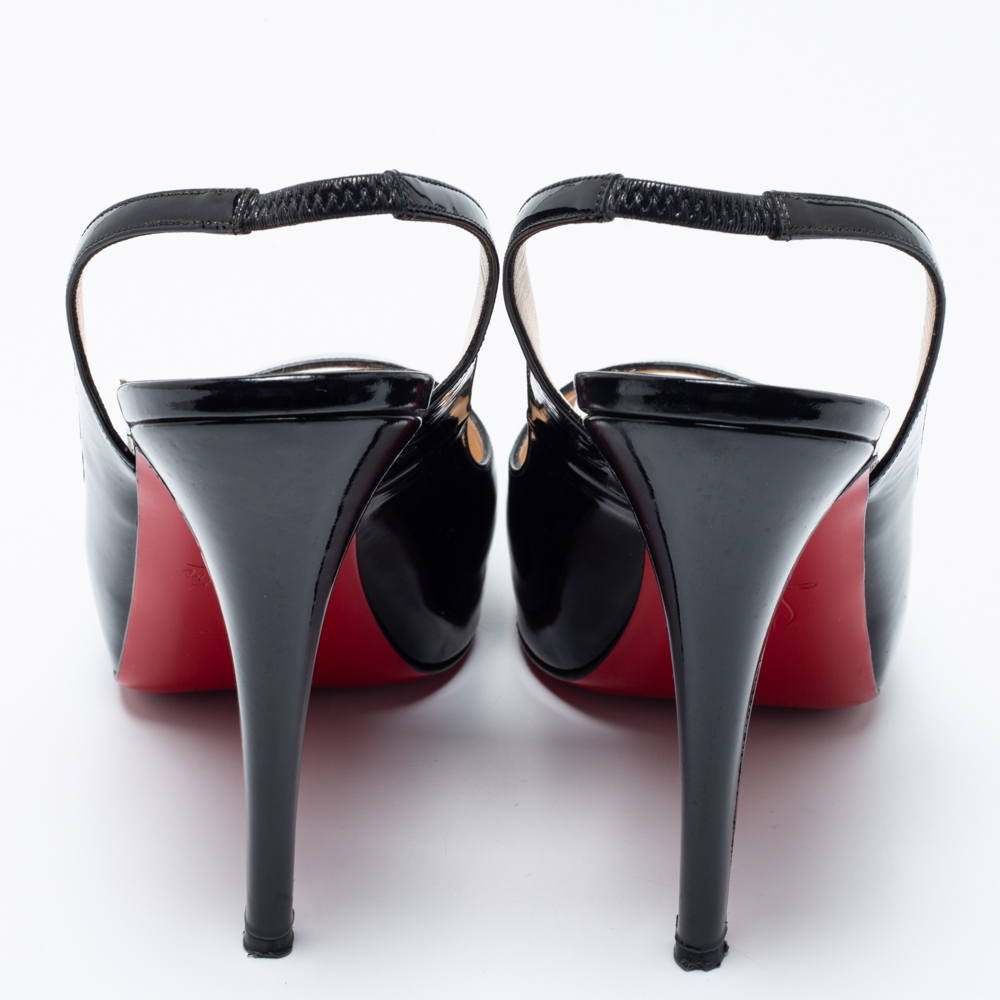 Christian Louboutin Black Patent Leather No Prive Slingback Sandals Size 40