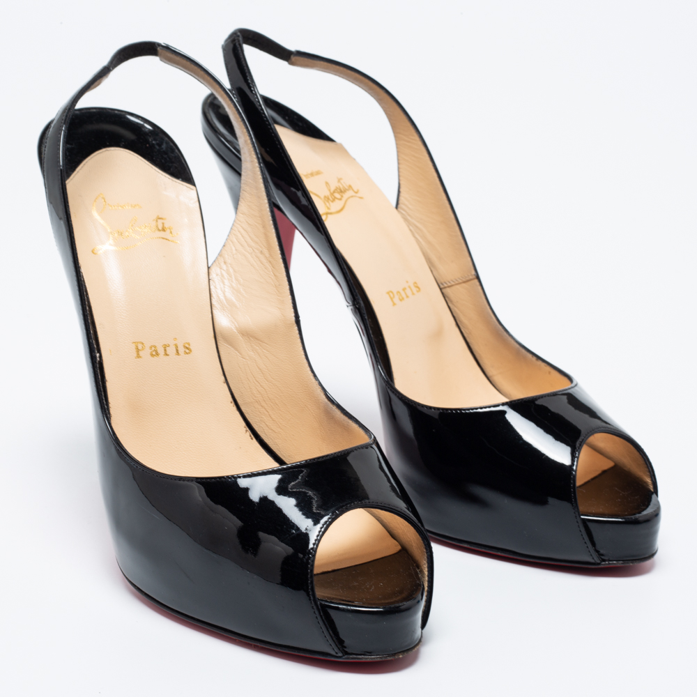 Christian Louboutin Black Patent Leather No Prive Slingback Sandals Size 40