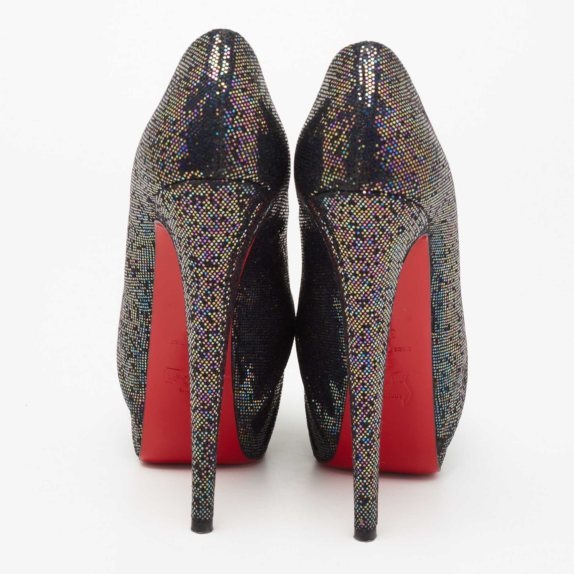 Christian Louboutin Multicolor Glitter Fabric Drapesse Spotlight Peep-Toe Pumps Size 37