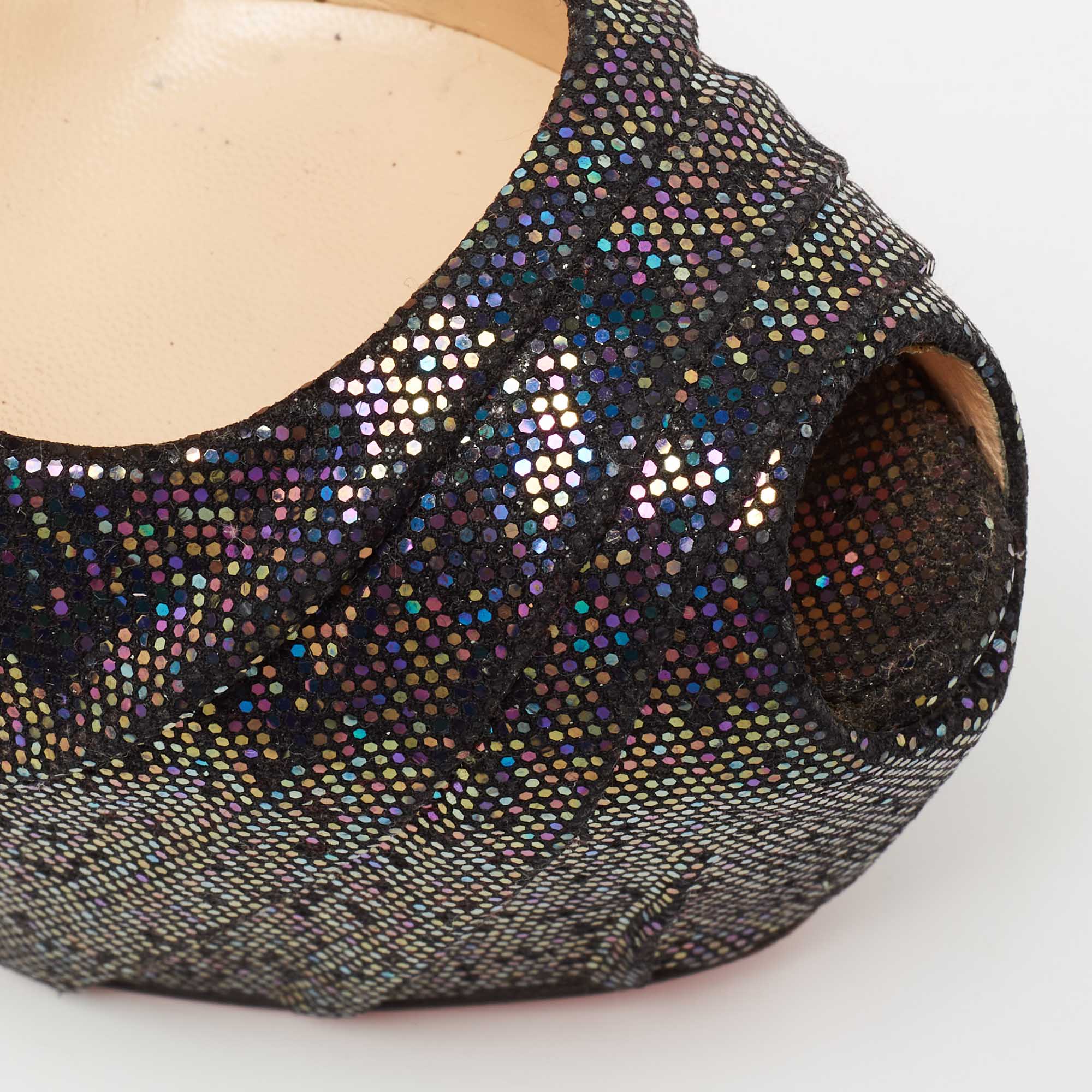 Christian Louboutin Multicolor Glitter Fabric Drapesse Spotlight Peep-Toe Pumps Size 37