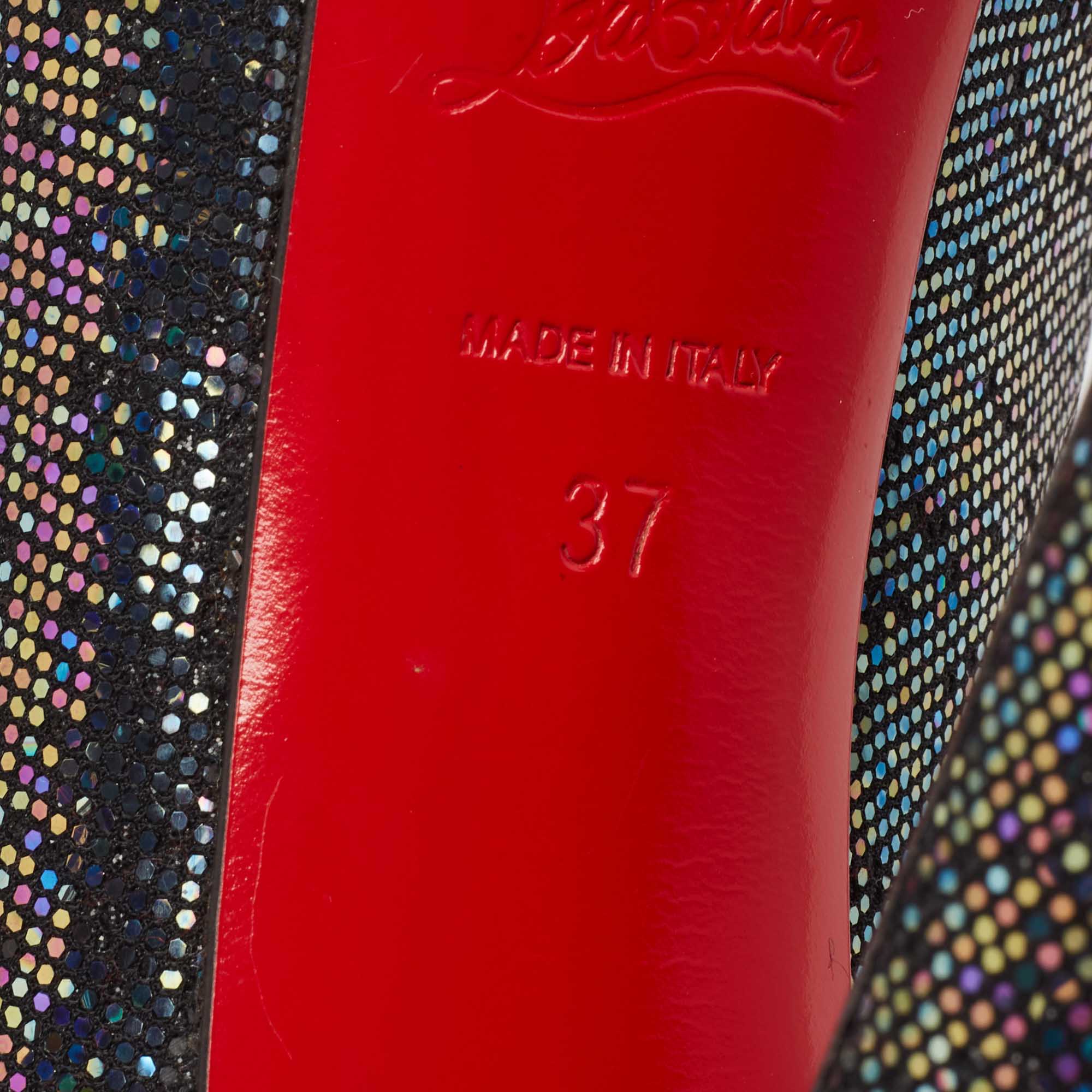 Christian Louboutin Multicolor Glitter Fabric Drapesse Spotlight Peep-Toe Pumps Size 37