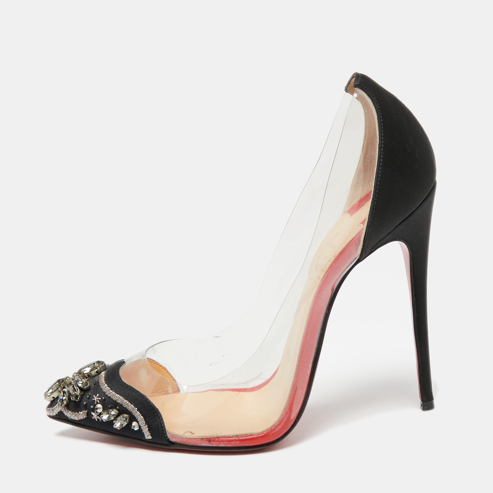 Christian louboutin black satin and pvc bollywood boulevard pumps size 36