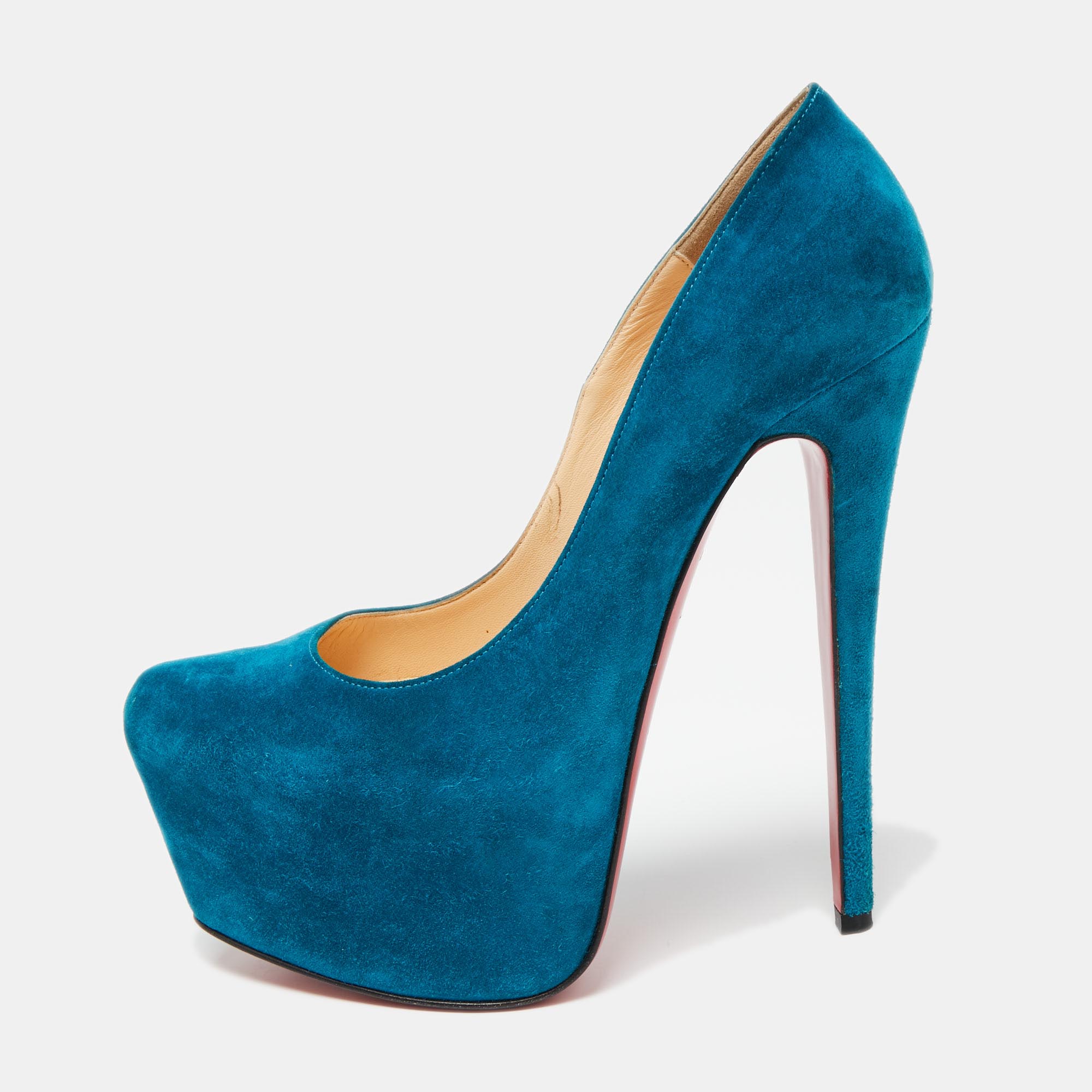 Christian Louboutin Teal Blue Suede Daffodile Platform Pumps Size 36.5