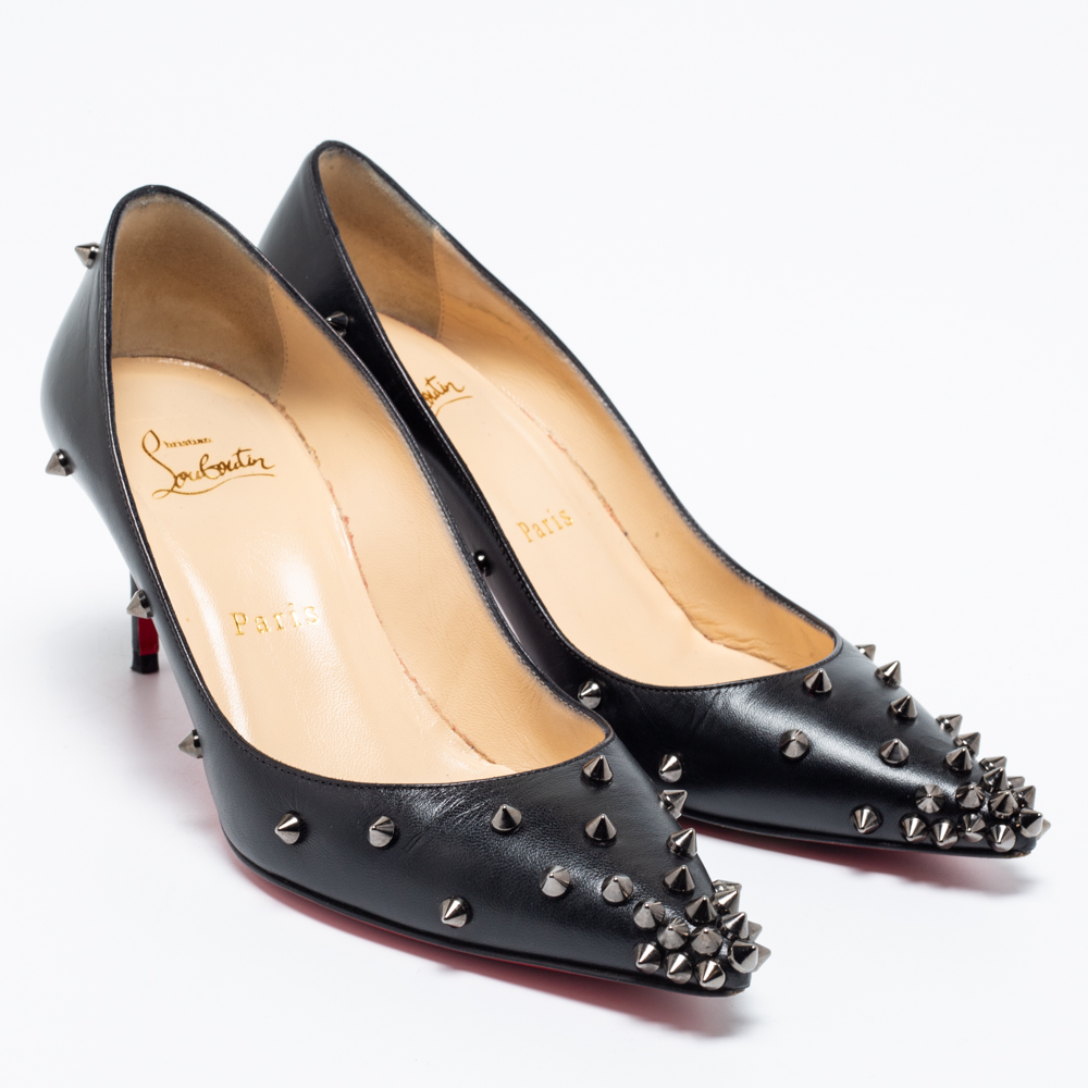 Christian Louboutin Black Leather Degraspike Pointed Toe Pumps Size 35