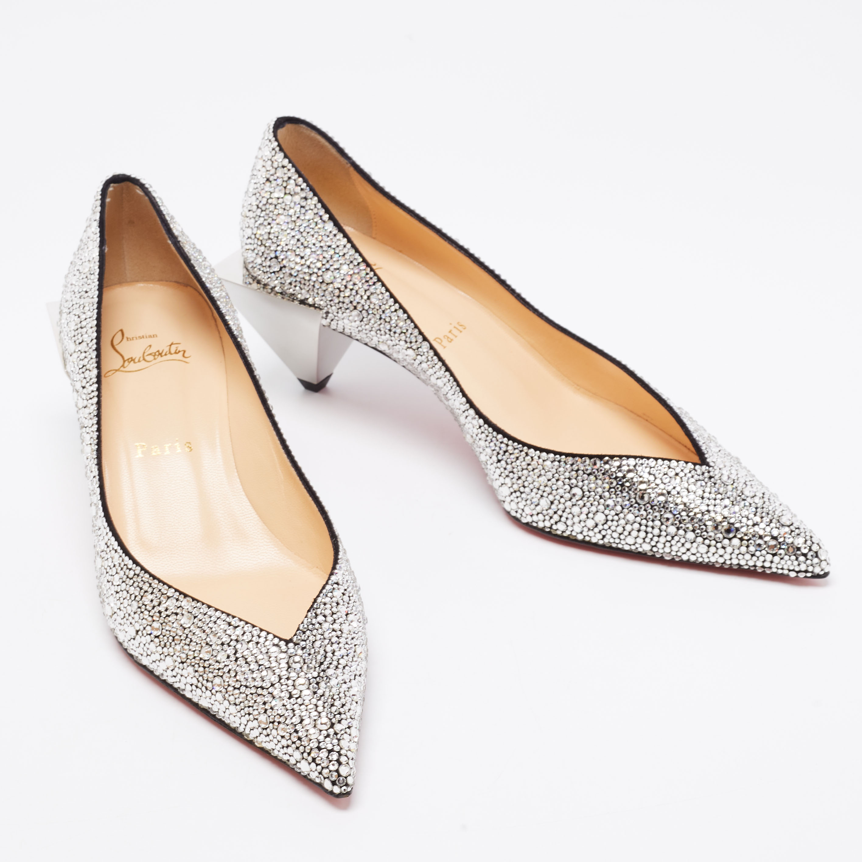 Christian Louboutin Silver Suede Galaxister Strass Pumps Size 37