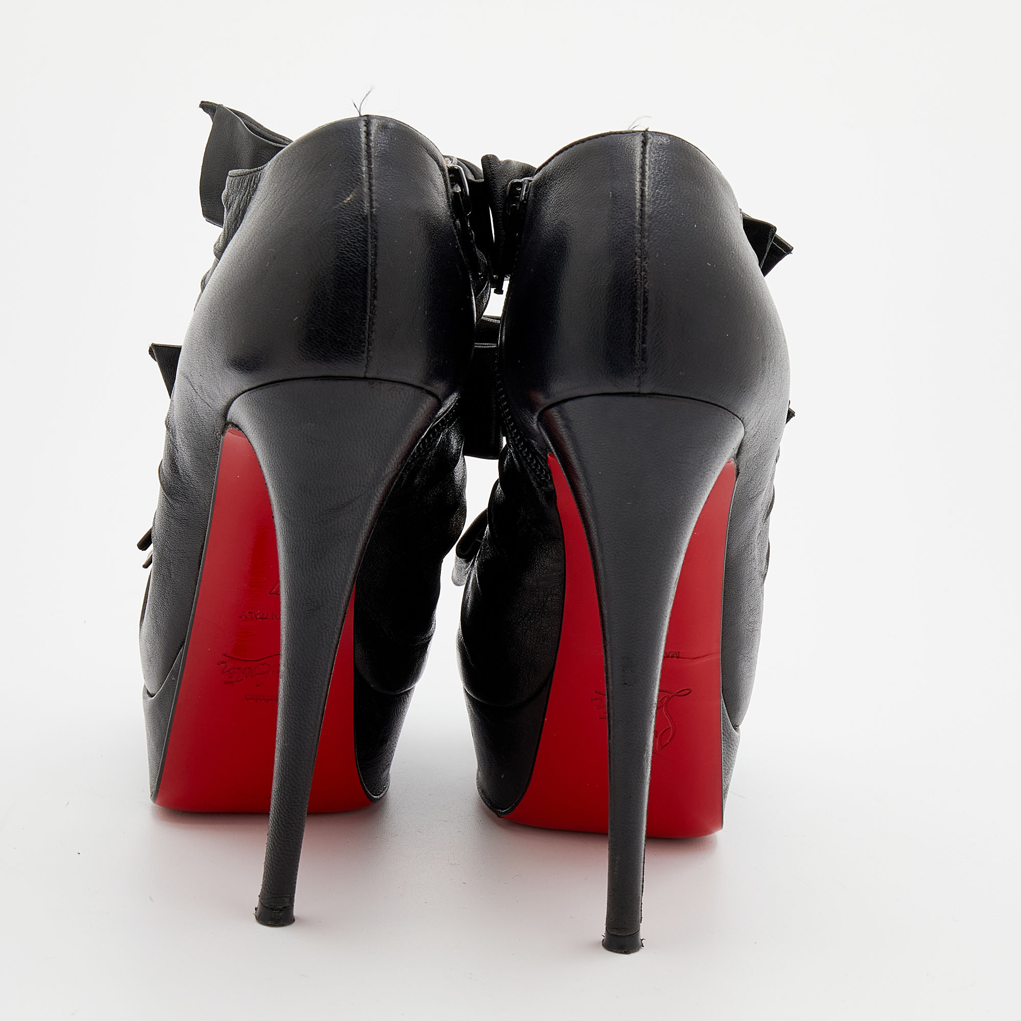 Christian Louboutin Black Leather Madame Butterfly Platform Booties Size 37