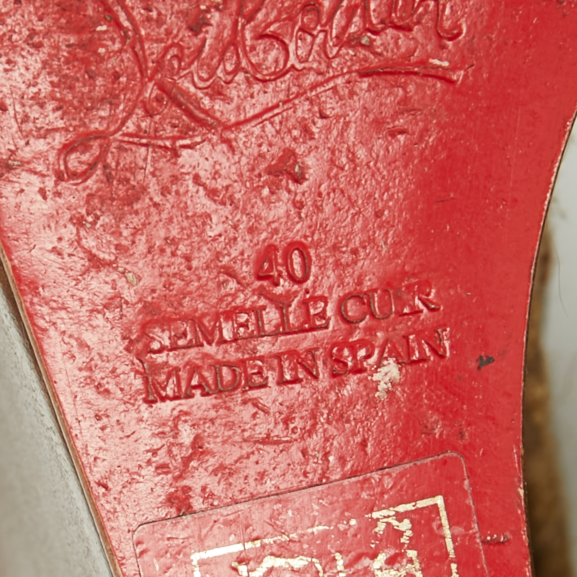 Christian Louboutin Metallic Bronze Leather Barcelona Espadrille Wedge Sandals Size 40