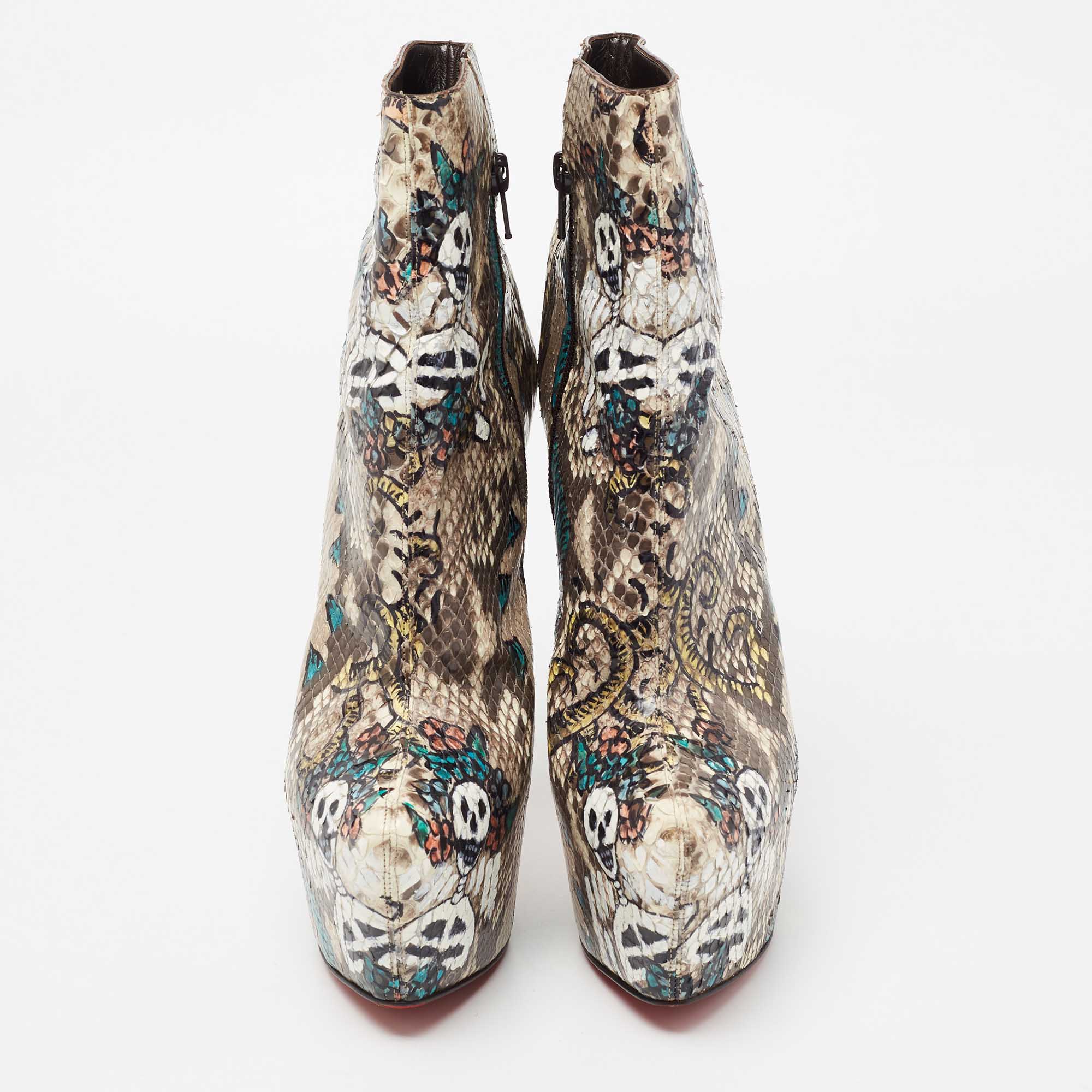 Christian Louboutin Multicolor Python Skull Mexico Daf Ankle Boots Size 38