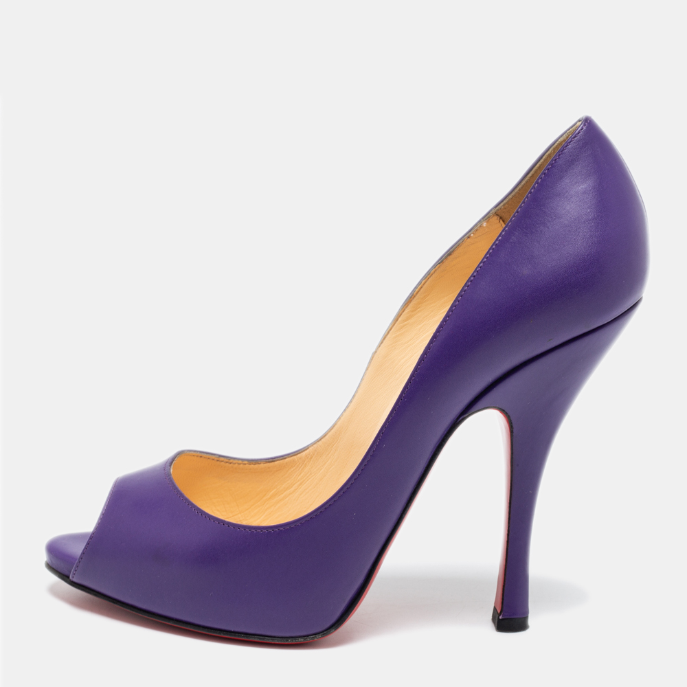 Christian louboutin purple leather maryl peep toe pumps size 36.5