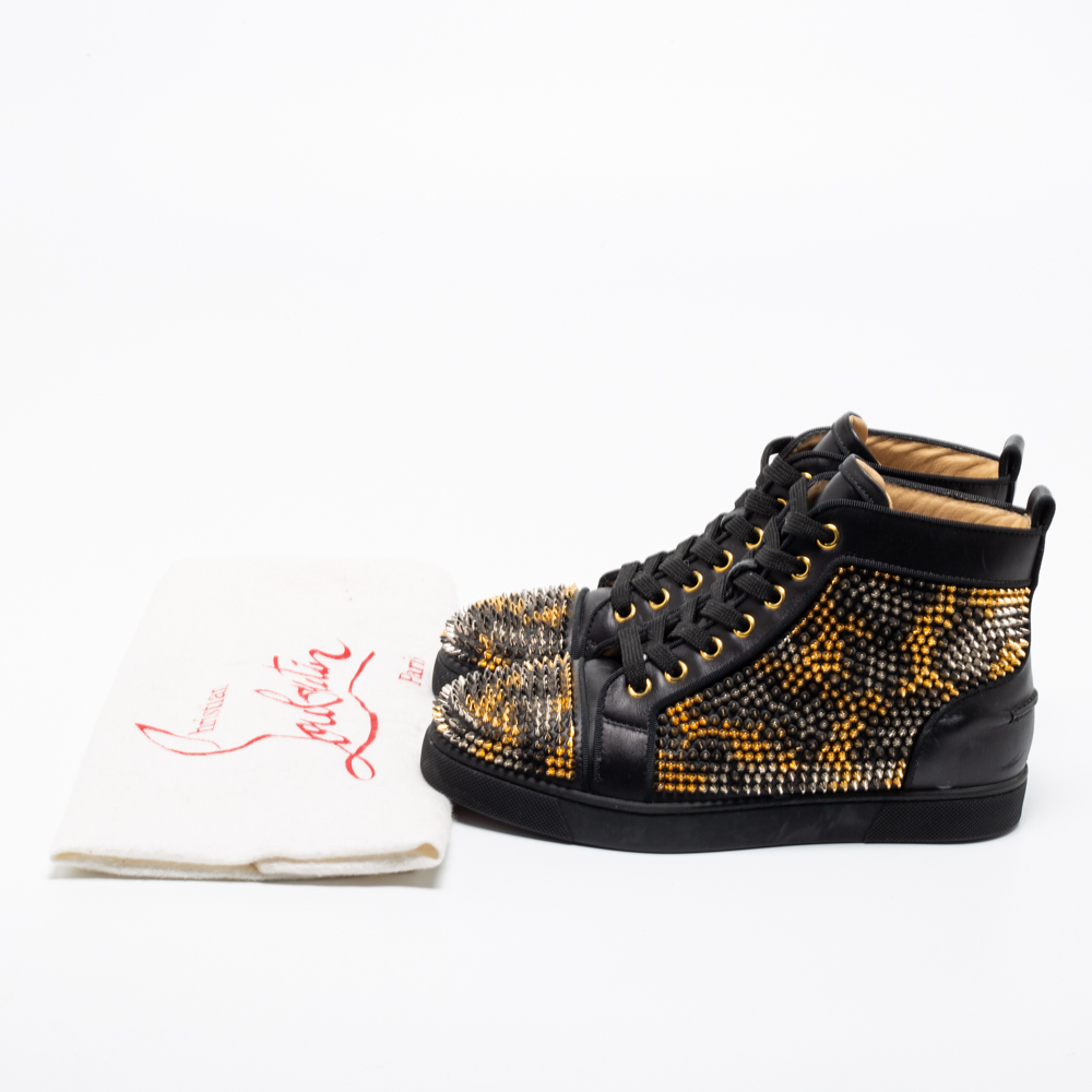 Christian Louboutin Black Leather Louis Spikes High-Top Sneakers Size 36.5