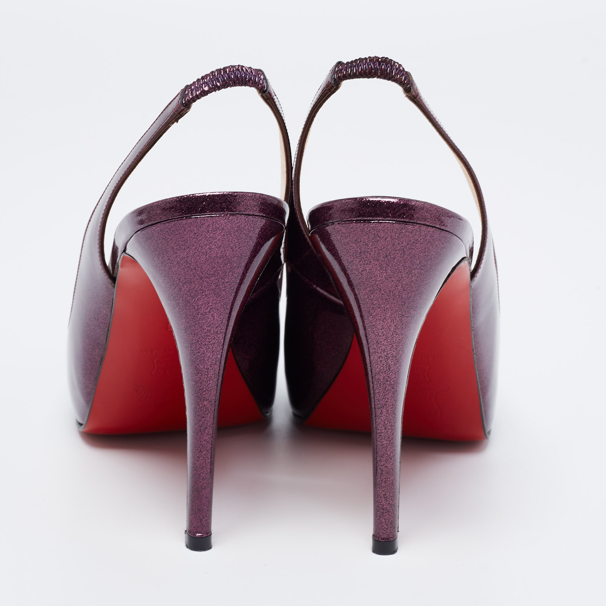 Christian Louboutin Purple Glitter Patent Leather No Prive Peep-Toe Slingback Sandals Size 41