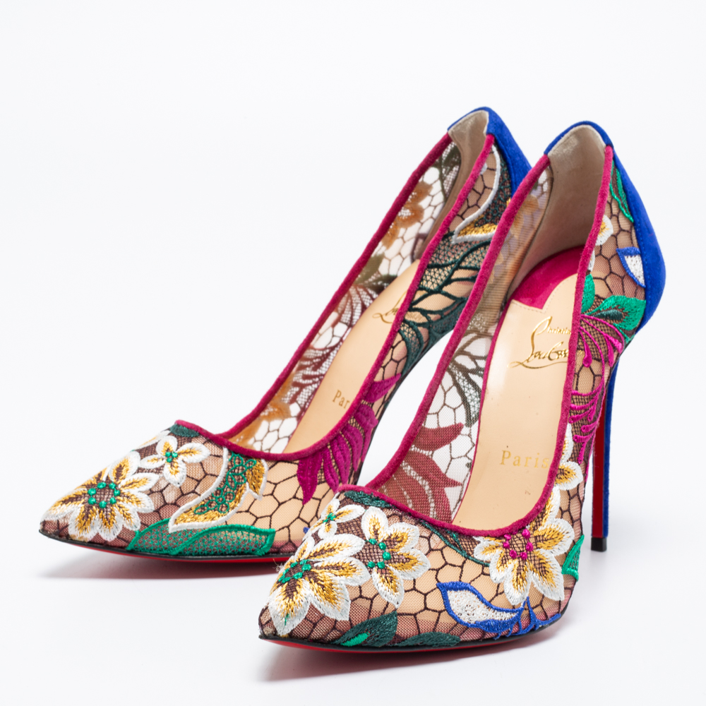 Christian Louboutin Multicolor Follies Lace and Suede Floral Rete Pumps Size
Christian Louboutin Multicolor Follies Lace and Suede Floral Rete Pumps Size