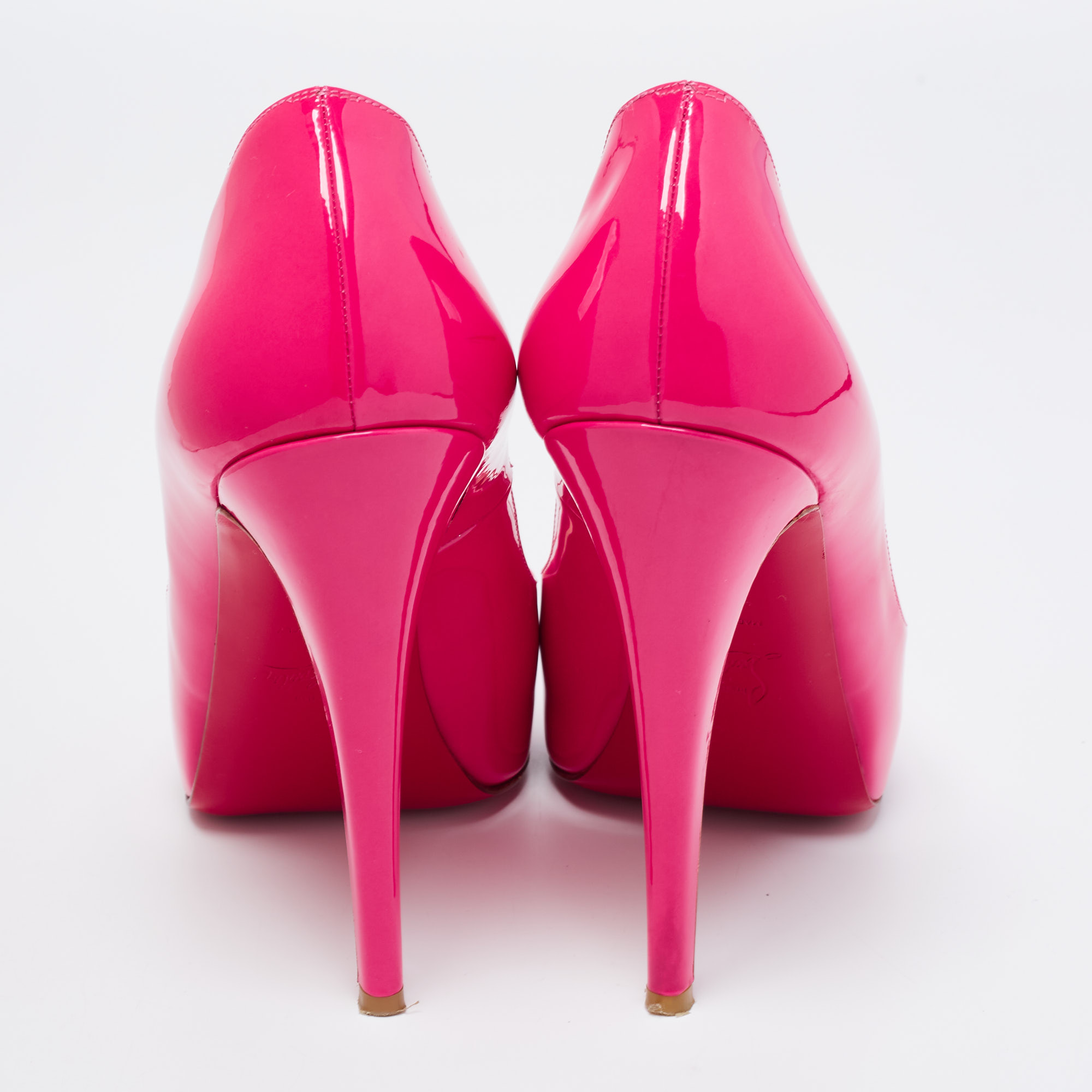 Christian Louboutin Pink Patent Leather New Very Prive Peep Toe Platform Pumps Size 41