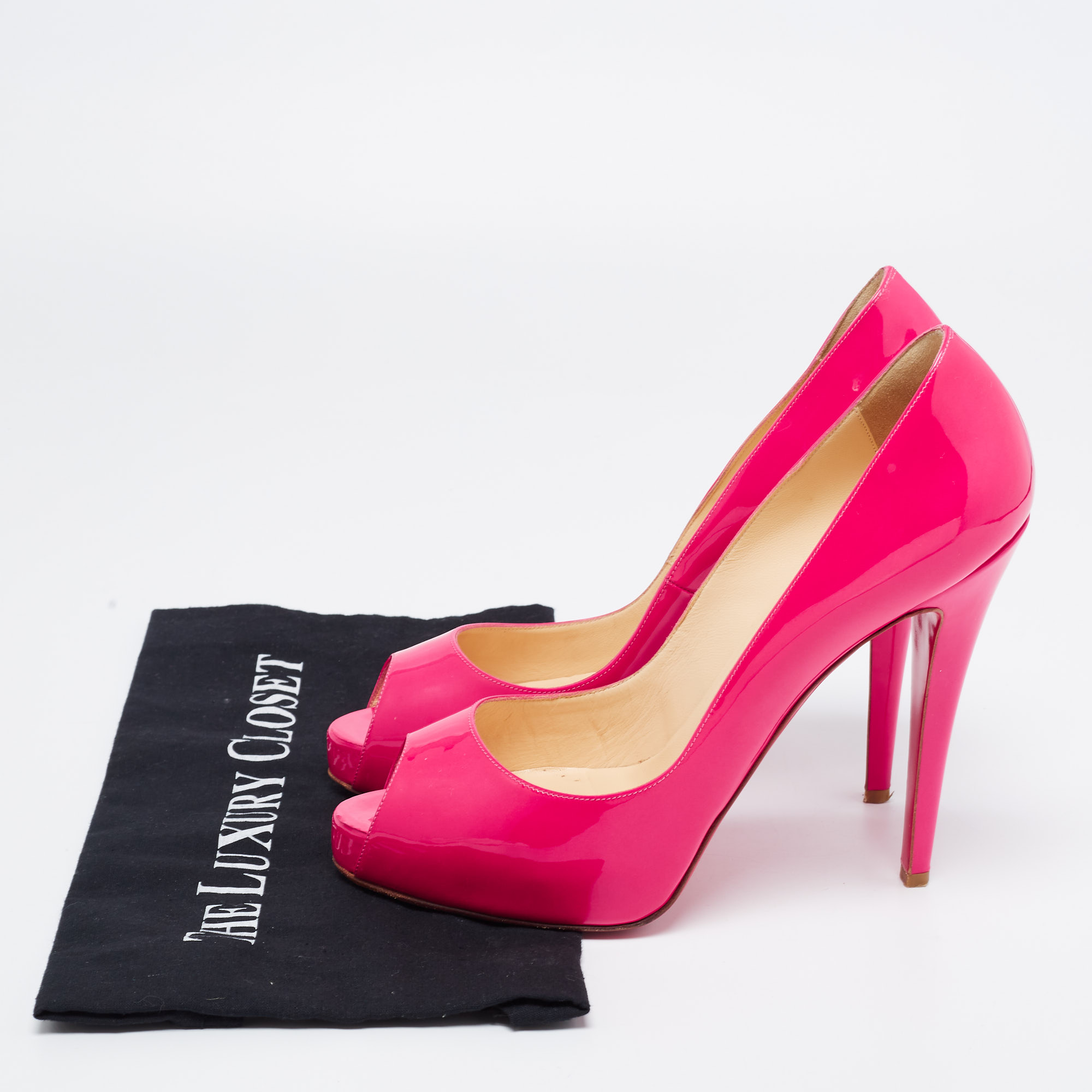 Christian Louboutin Pink Patent Leather New Very Prive Peep Toe Platform Pumps Size 41