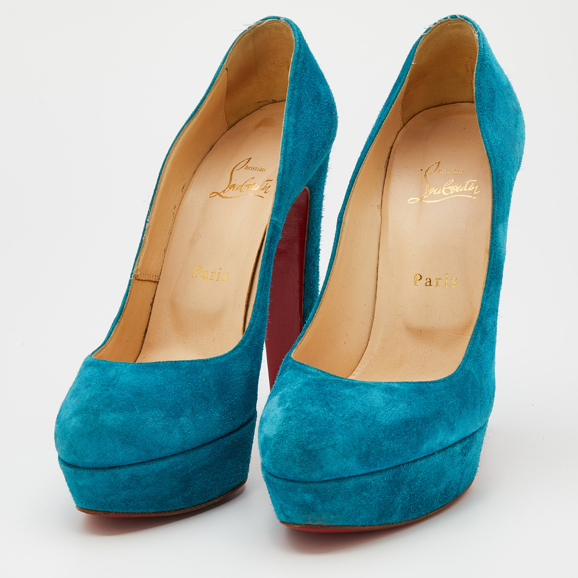 Christian Louboutin Blue Suede Bibi Platform Pumps Size 39