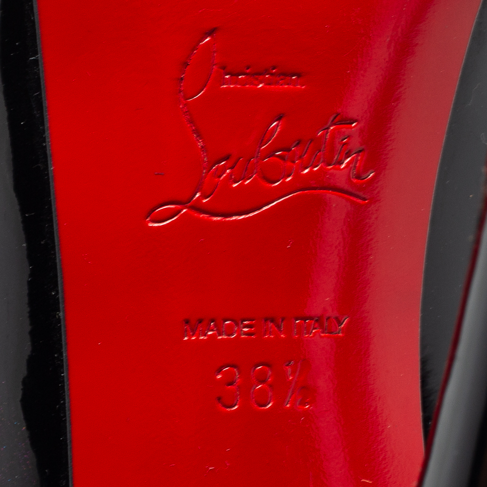 Christian Louboutin Black Patent Leather Very Prive Peep-Toe Pumps Size 38.5