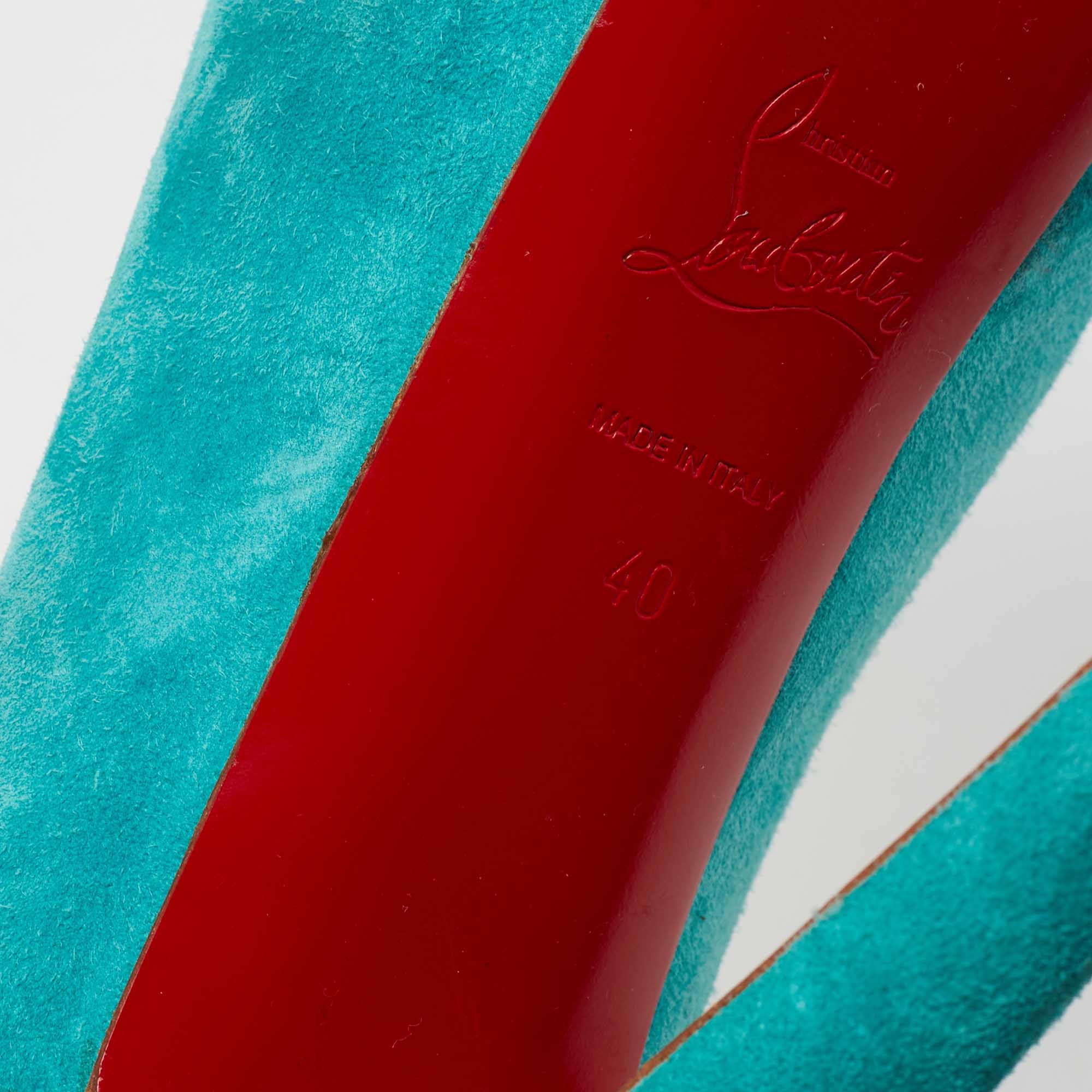 Christian Louboutin Turquoise Blue Suede Daffodile Platform Pumps Size 40