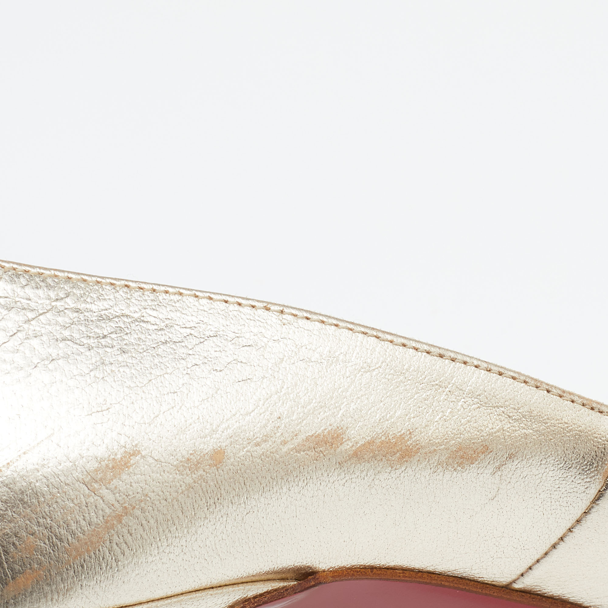 Christian Louboutin Metallic Gold Leather Peep Toe Pumps Size 38