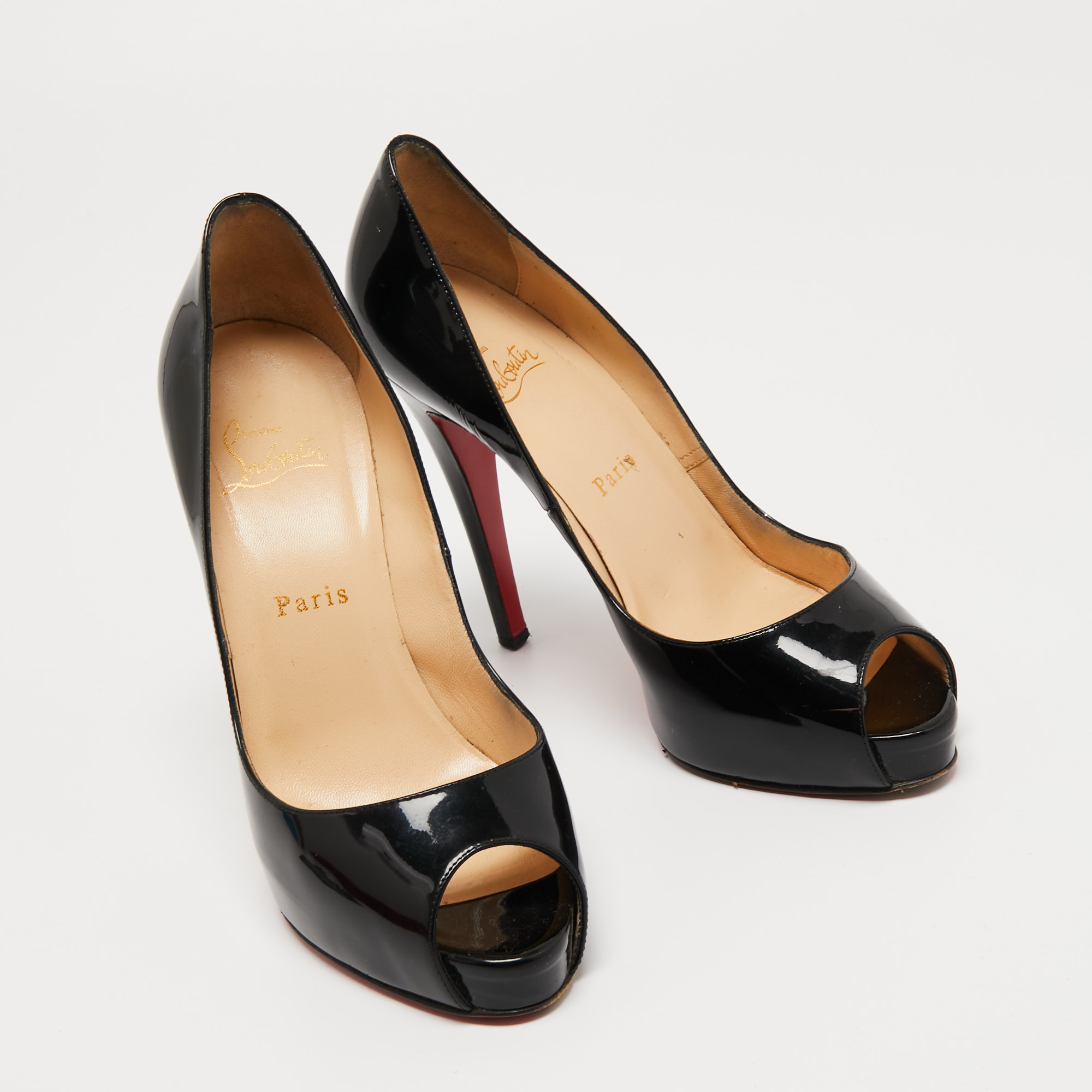 Christian Louboutin Black Patent Leather New Very Prive Pumps Size 38